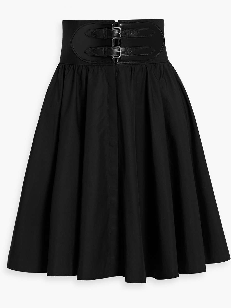 archetypes leather-trimmed cotton-poplin skirt