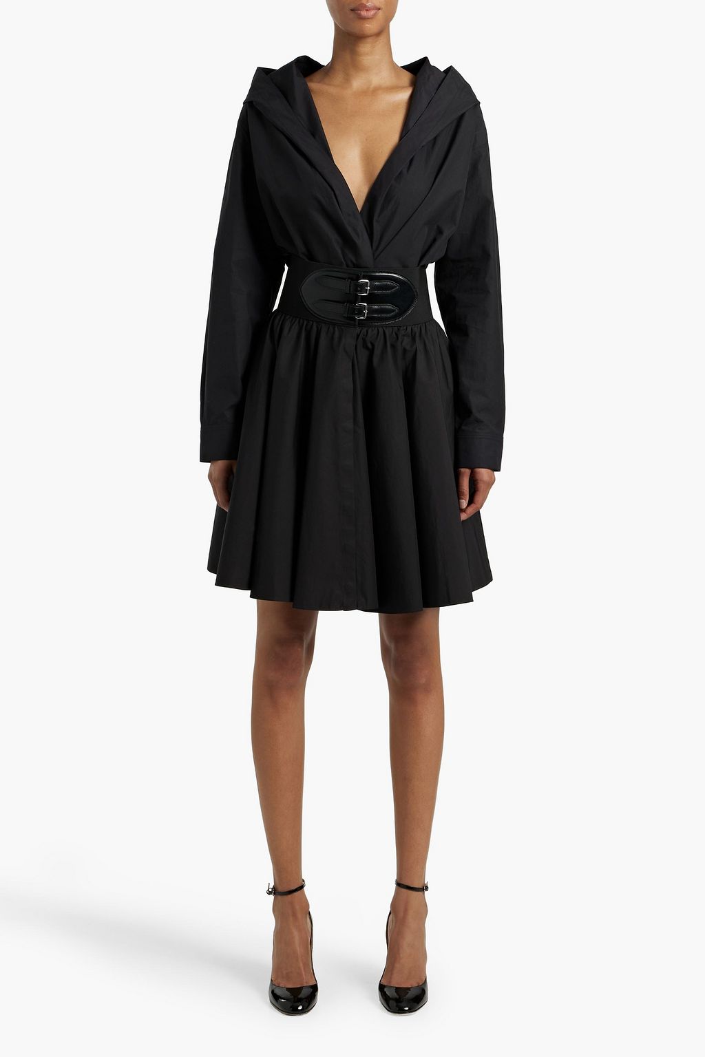 ALAÏA Archetypes leather-trimmed cotton-poplin skirt