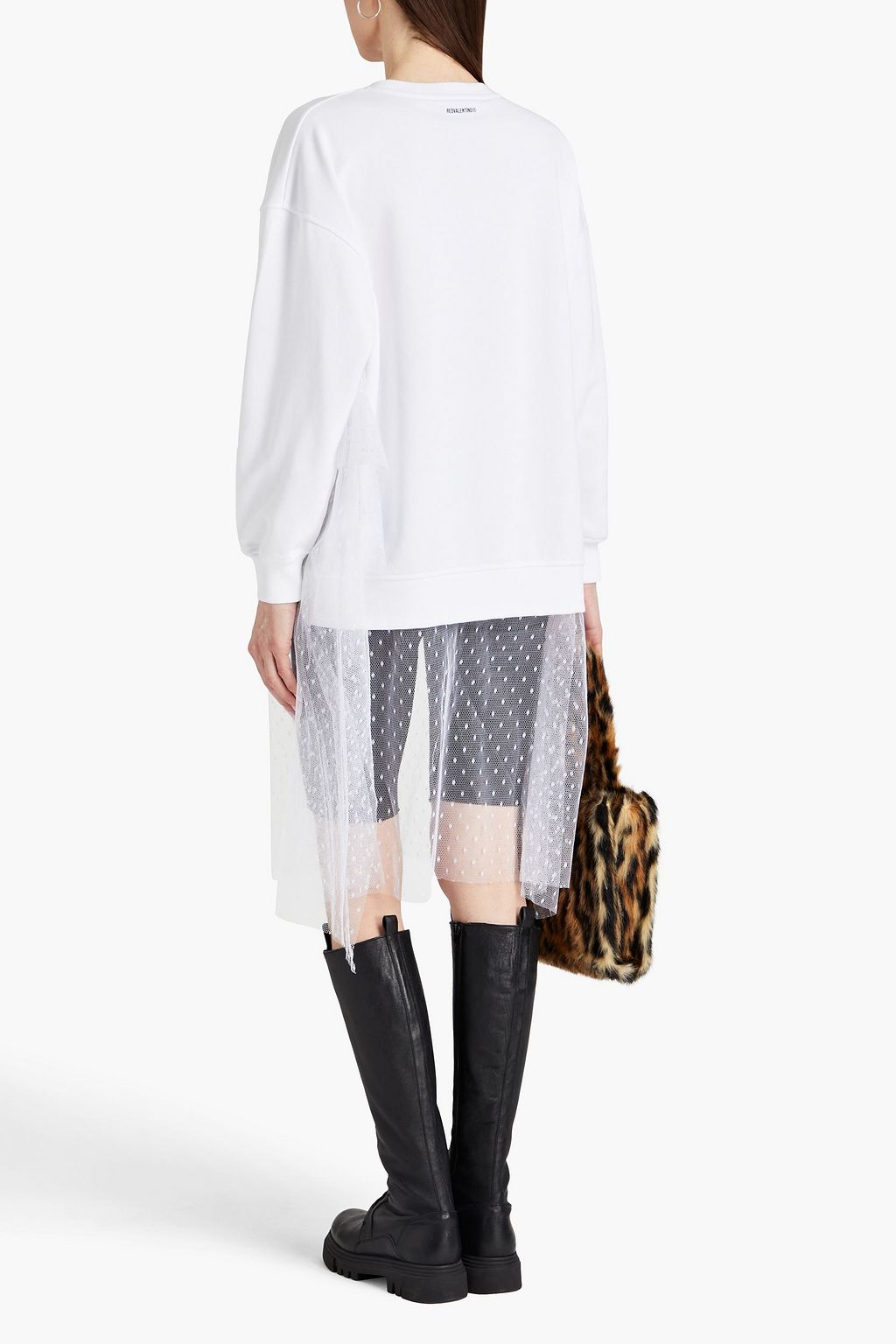 REDVALENTINO Point d'esprit-paneled French cotton-blend terry sweatshirt