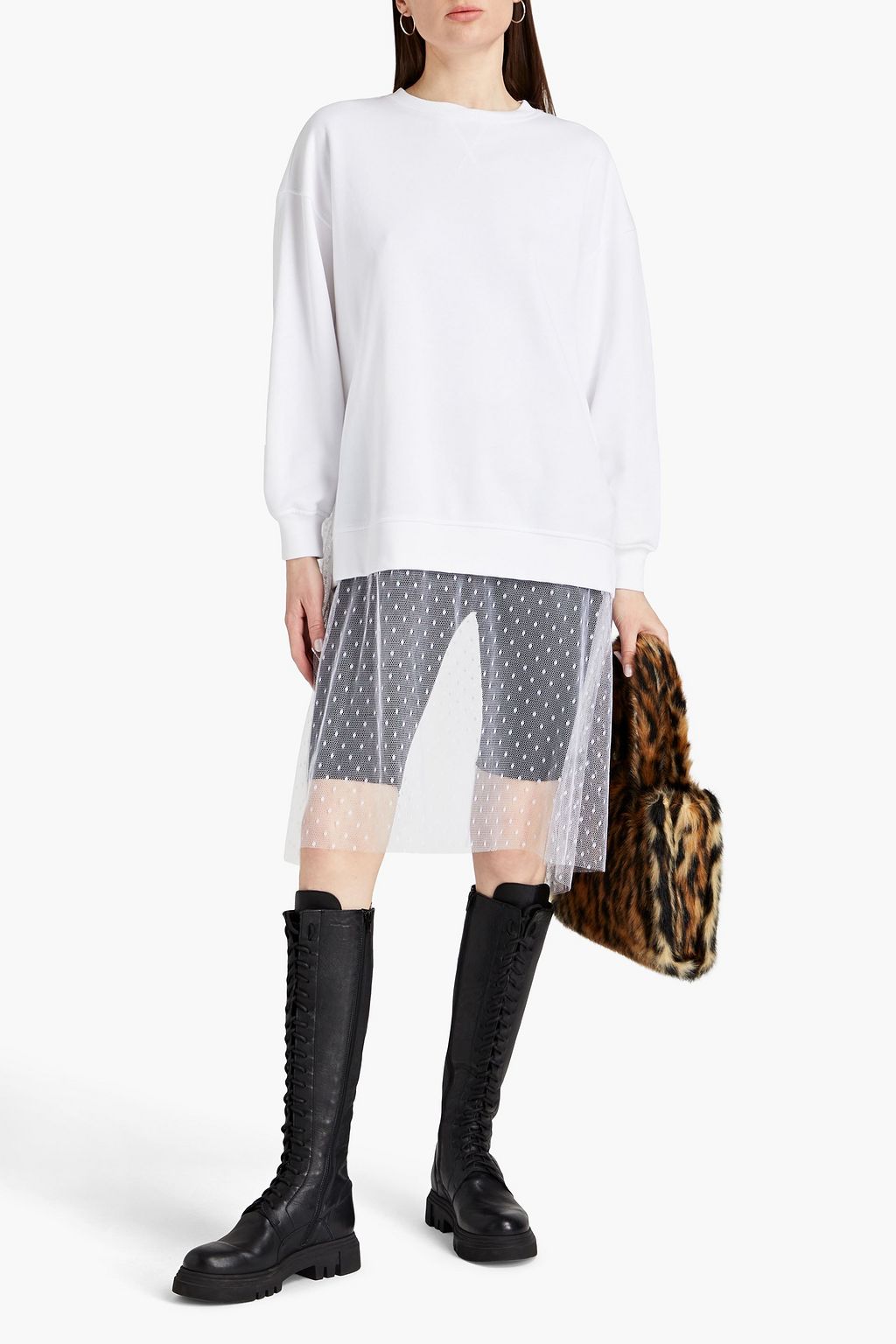 REDVALENTINO Point d'esprit-paneled French cotton-blend terry sweatshirt