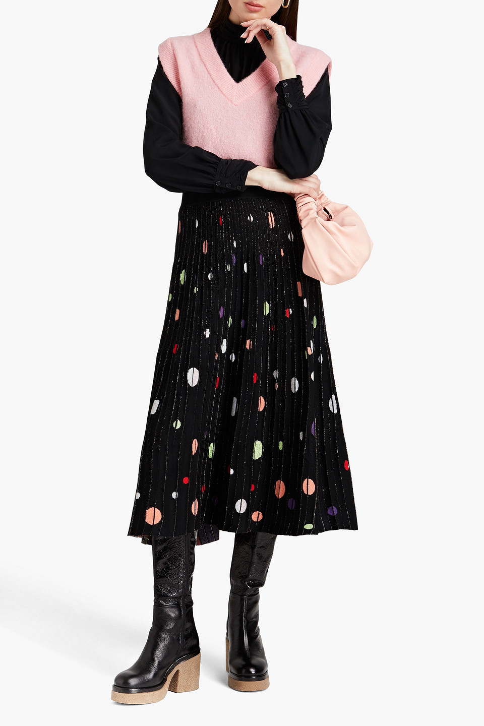  Diane Von Furstenberg - Indigo Plissierter Midirock Aus Jacquard-strick Mit Metallic-effekt - Schwarz - Xs 