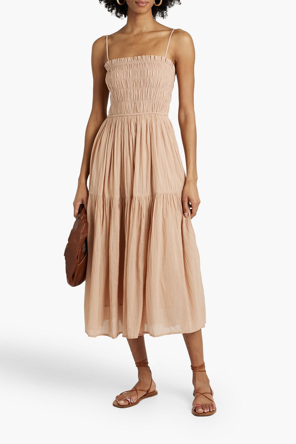 JOIE Tiered shirred cottongauze midi dress THE
