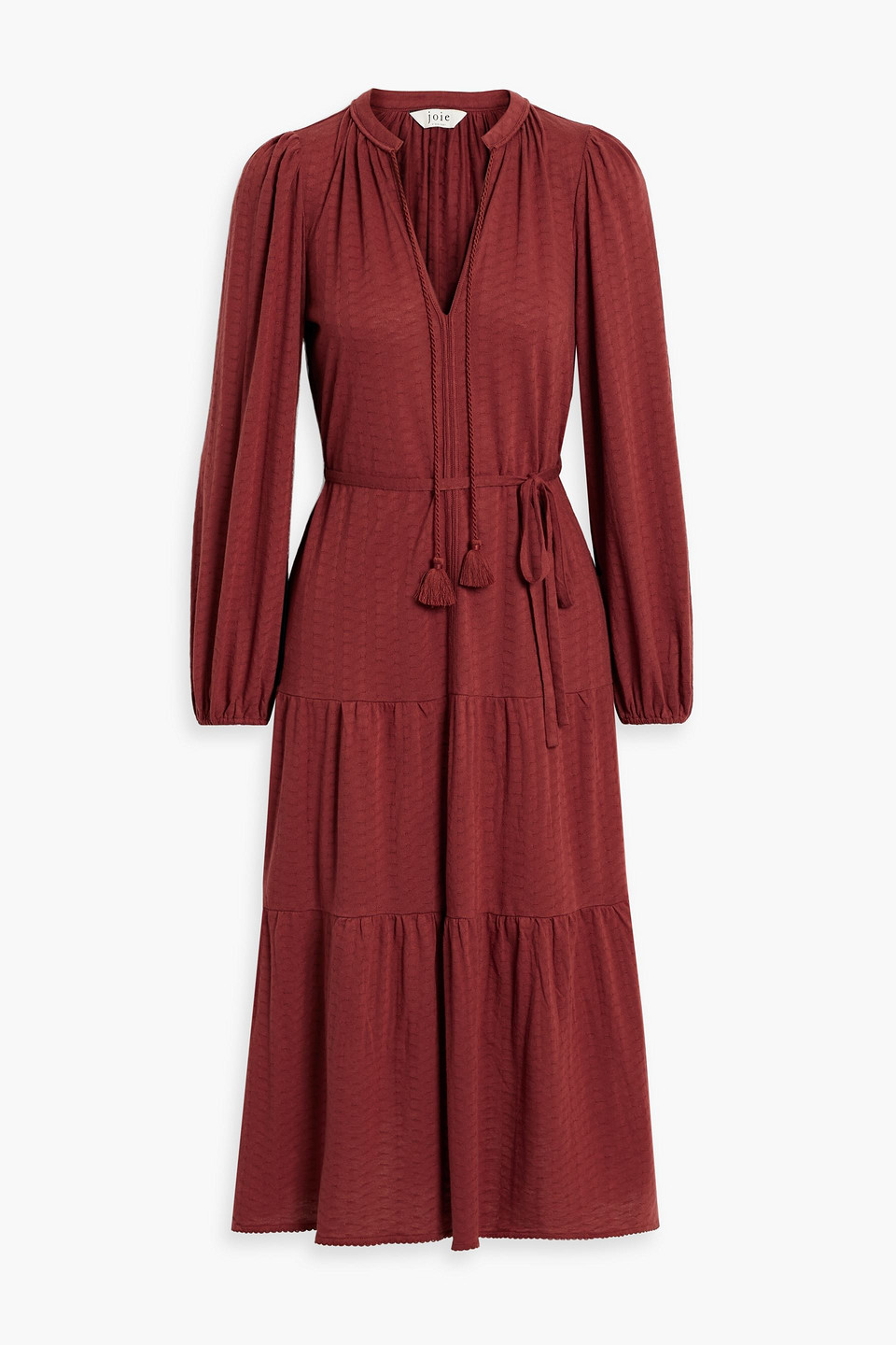Joie Mulberry tiered pointelle-knit midi dress