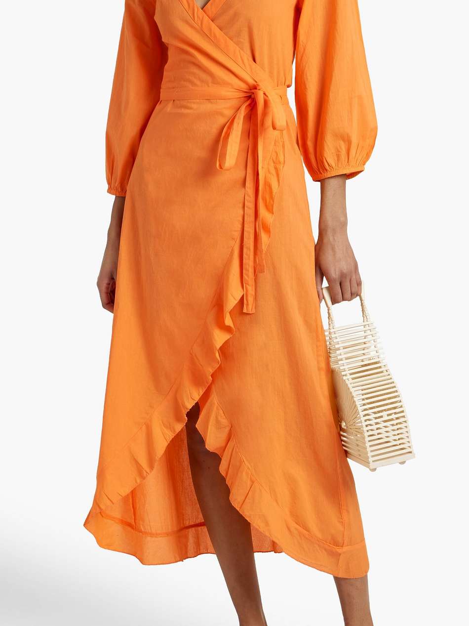 linsay ruffled cotton-voile midi wrap dress