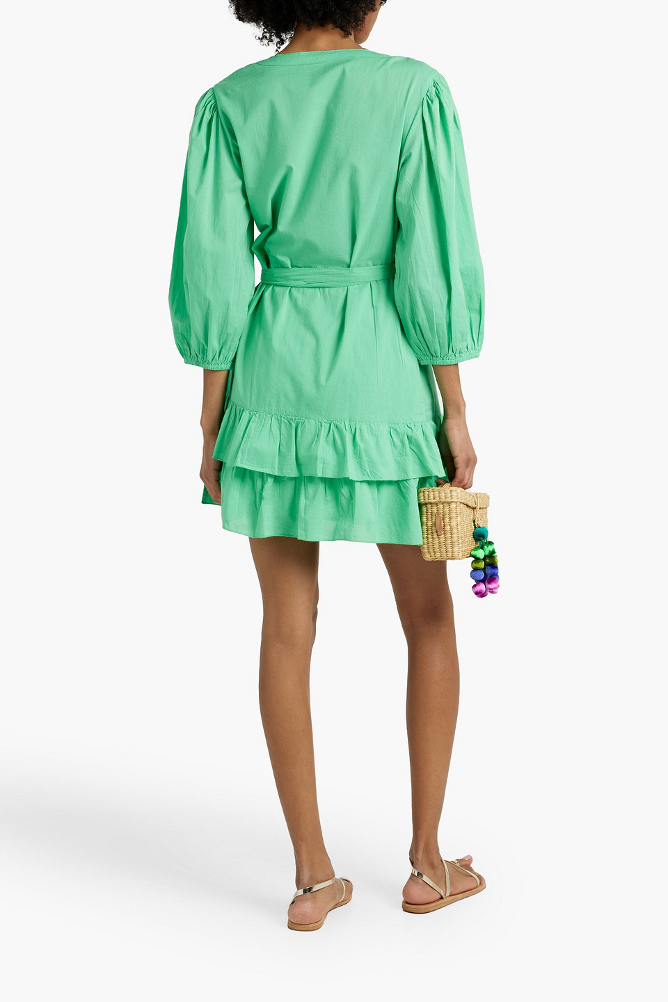 Shop Melissa Odabash Tabitha Ruffled Cotton Mini Wrap Dress In Jade