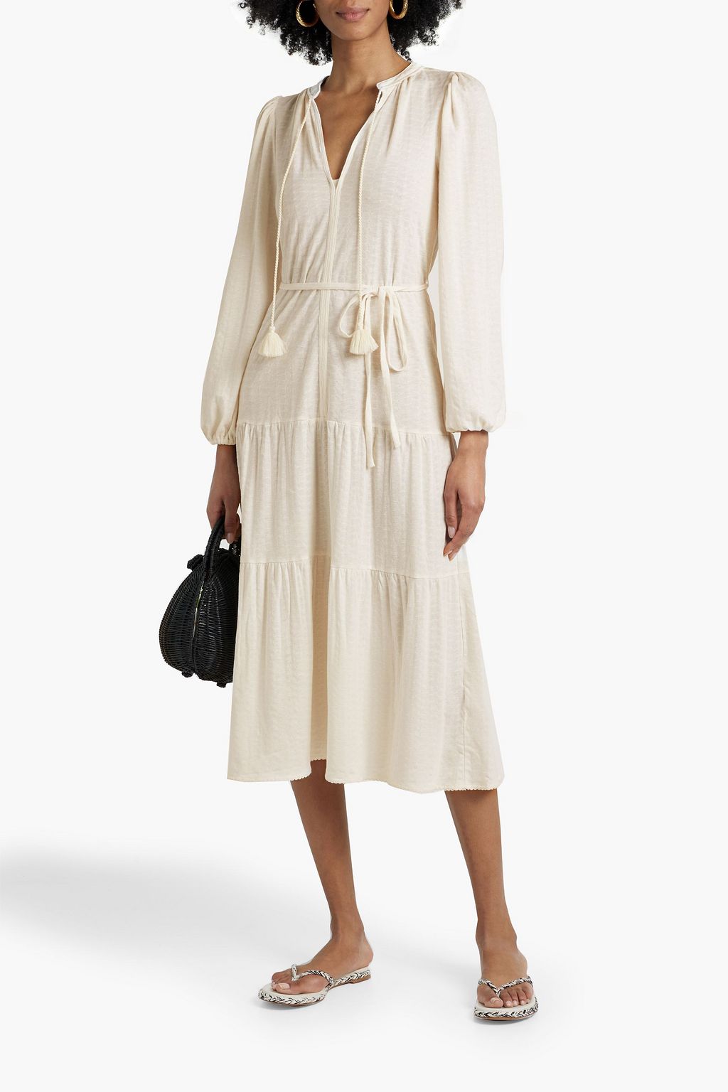 JOIE Mulberry tiered pointelle-knit midi dress | THE OUTNET