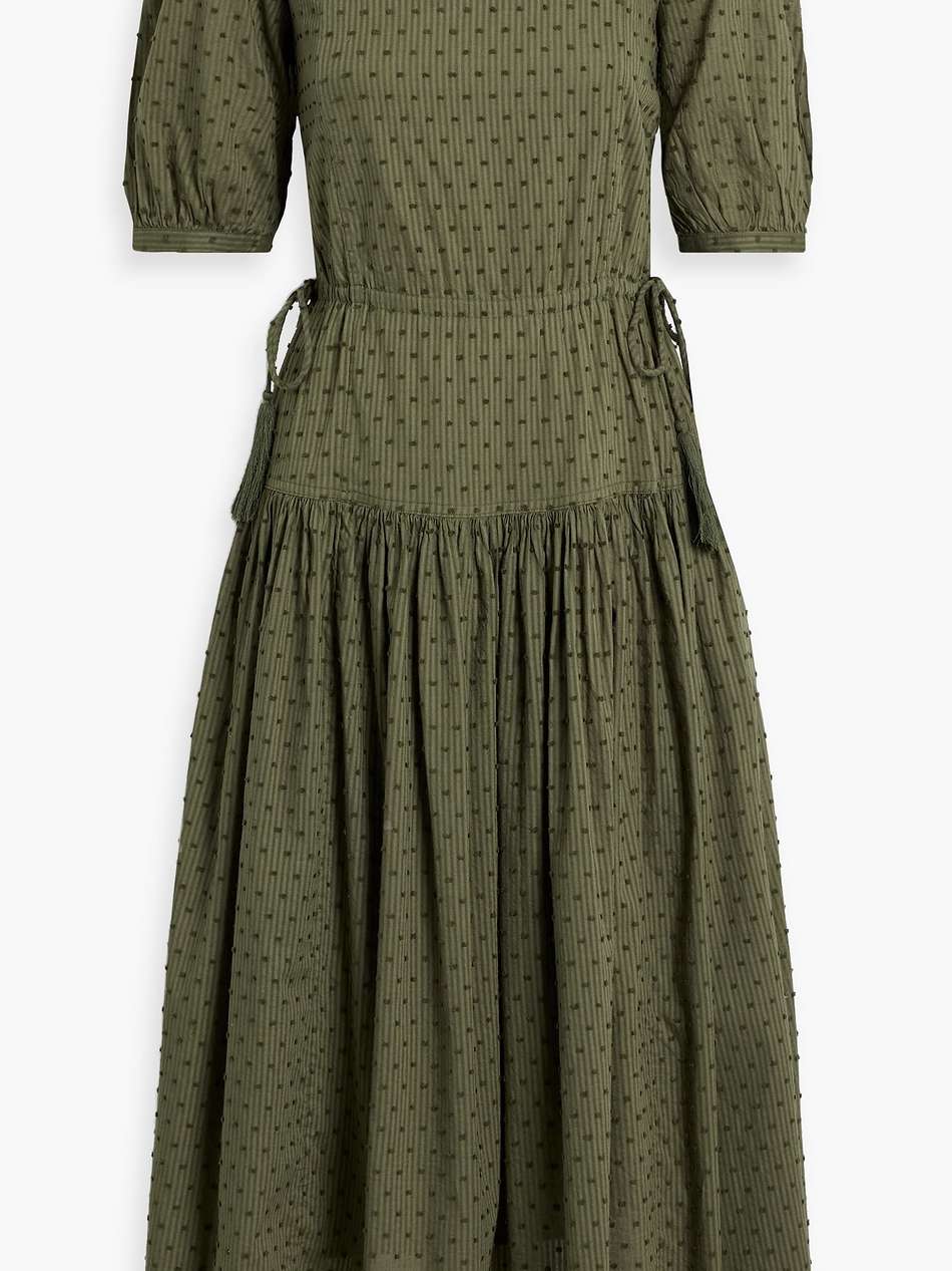 nashua gathered striped fil coupé cotton-jacquard midi dress