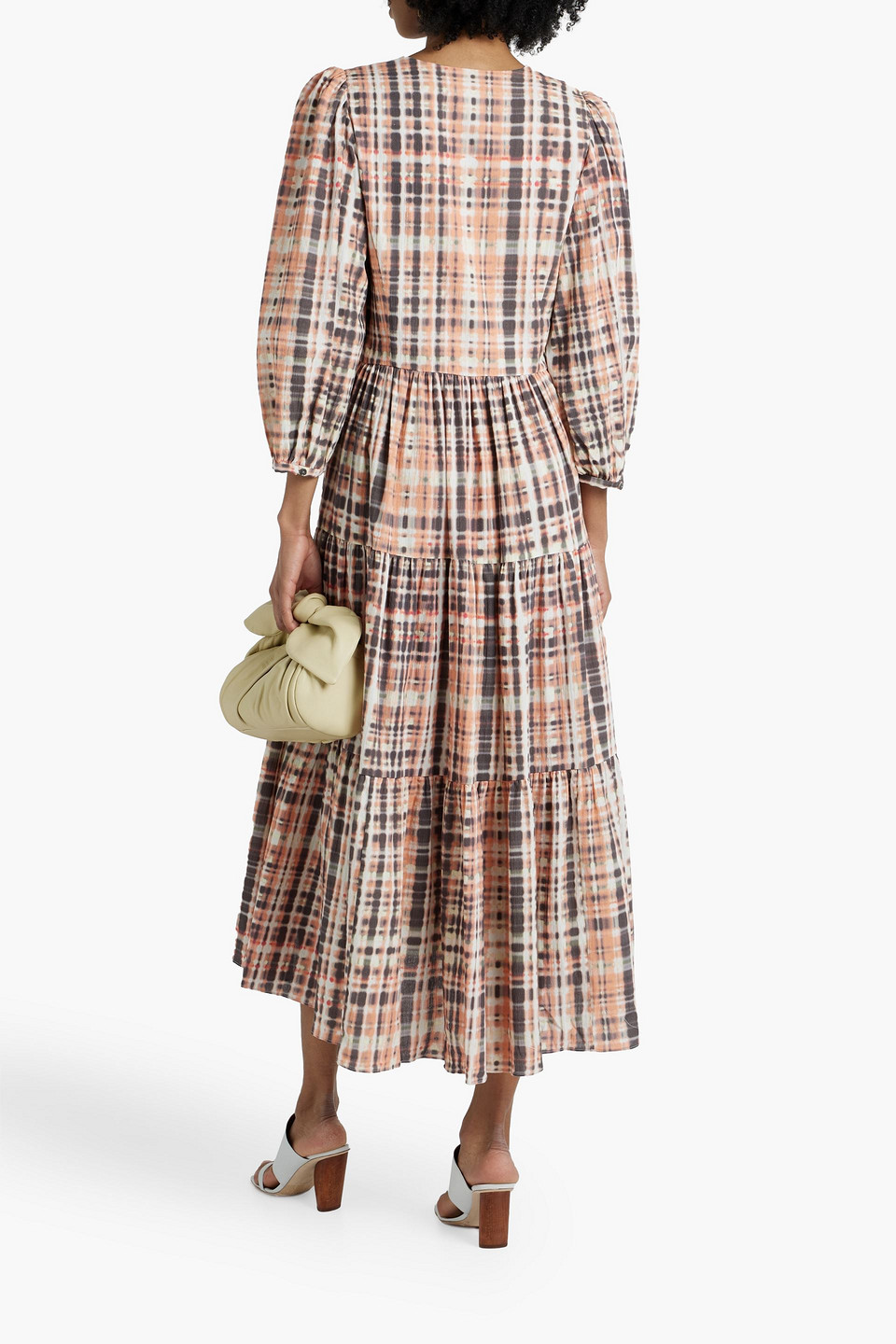 Shop Joie Tobey Tiered Printed Cotton Midi Dress In Peach