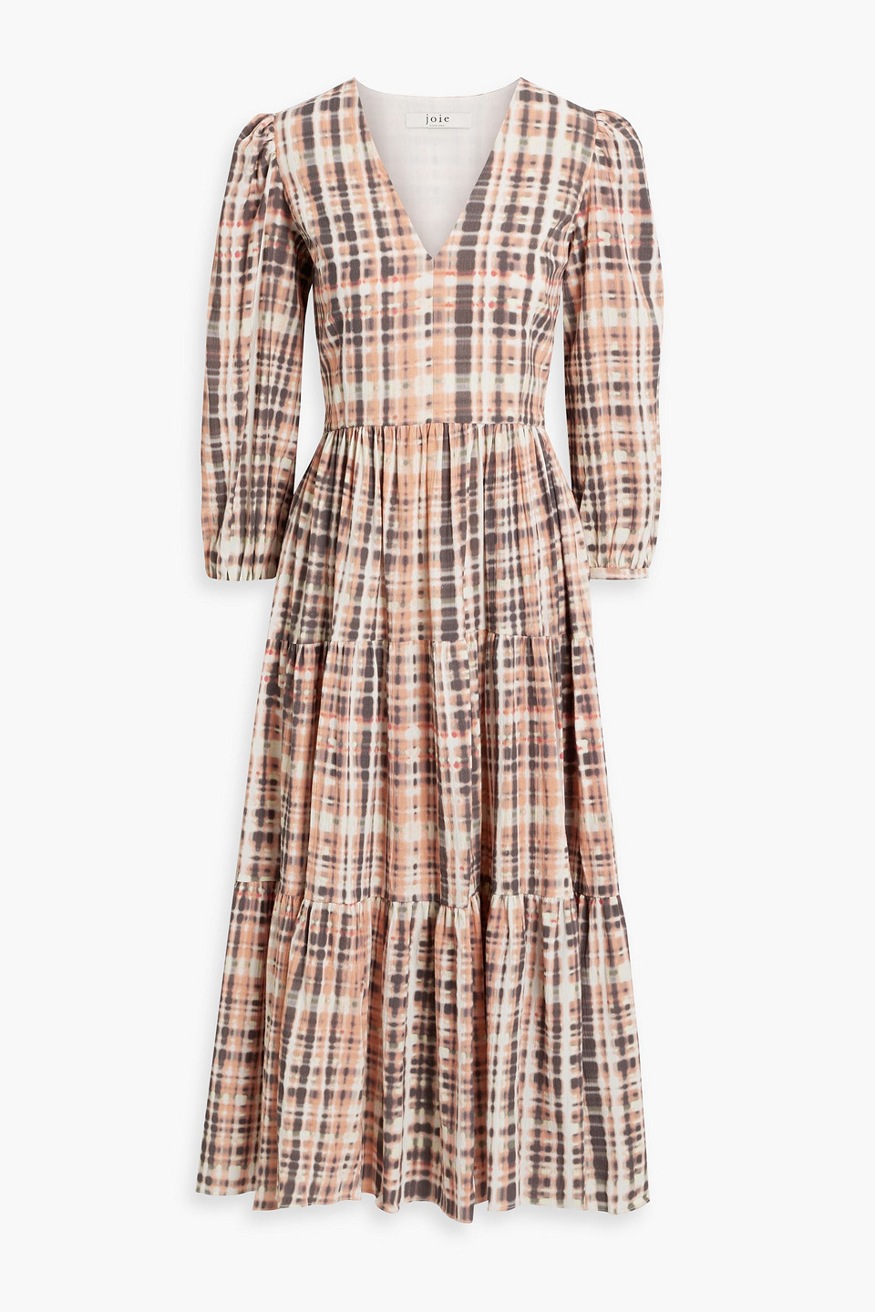 Joie Tobey Tiered Printed Cotton Midi Dress In Brown