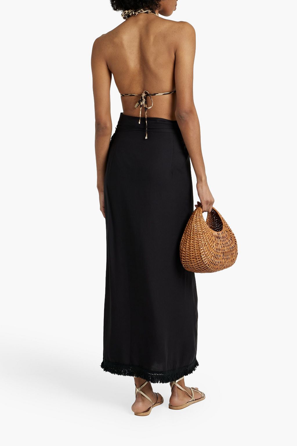 MELISSA ODABASH Lily wrap-effect fringed voile maxi skirt