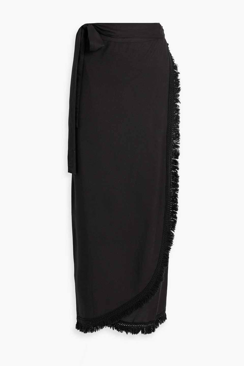 Melissa Odabash Lily Wrap-effect Fringed Voile Maxi Skirt In Black