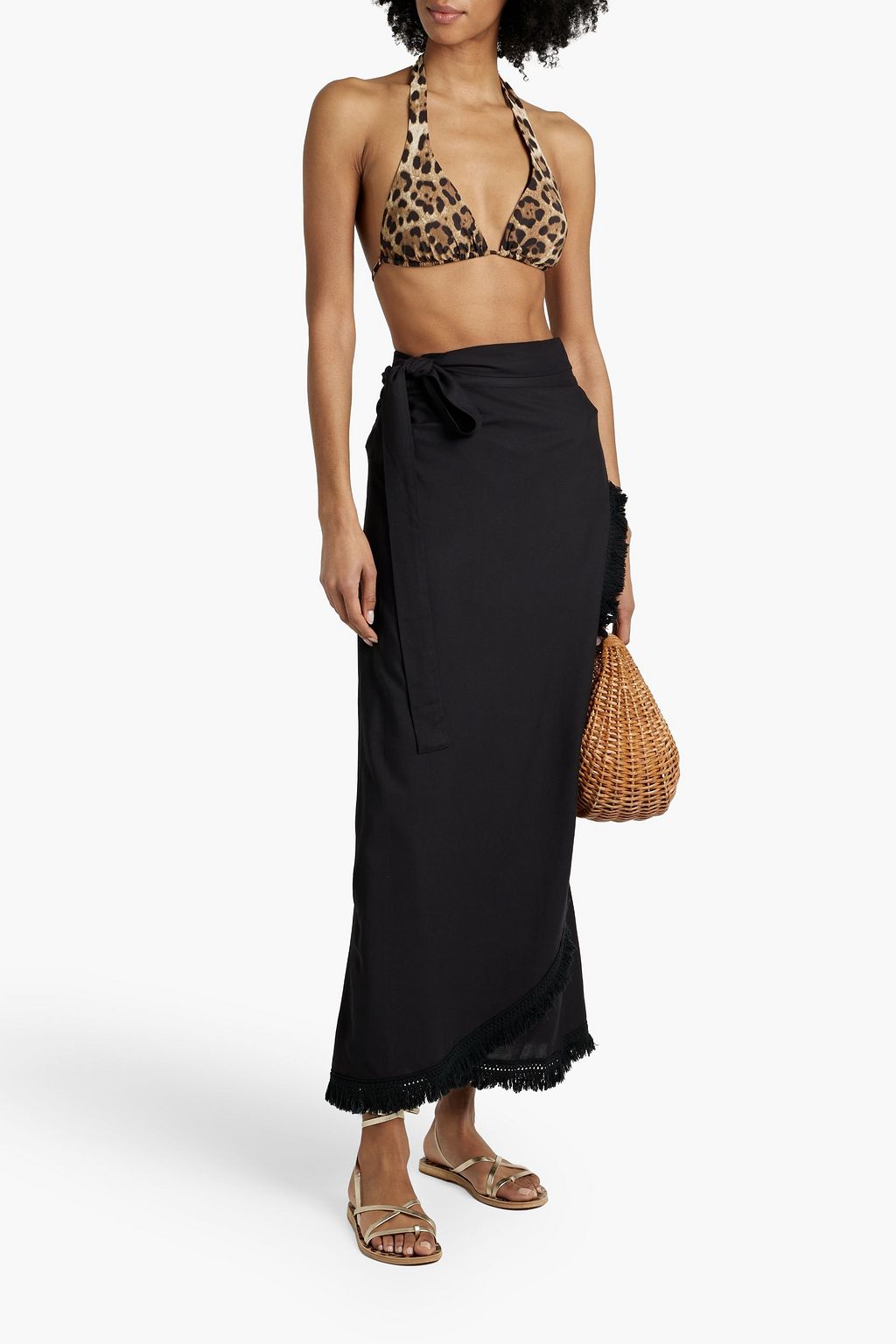 MELISSA ODABASH Lily wrap-effect fringed voile maxi skirt