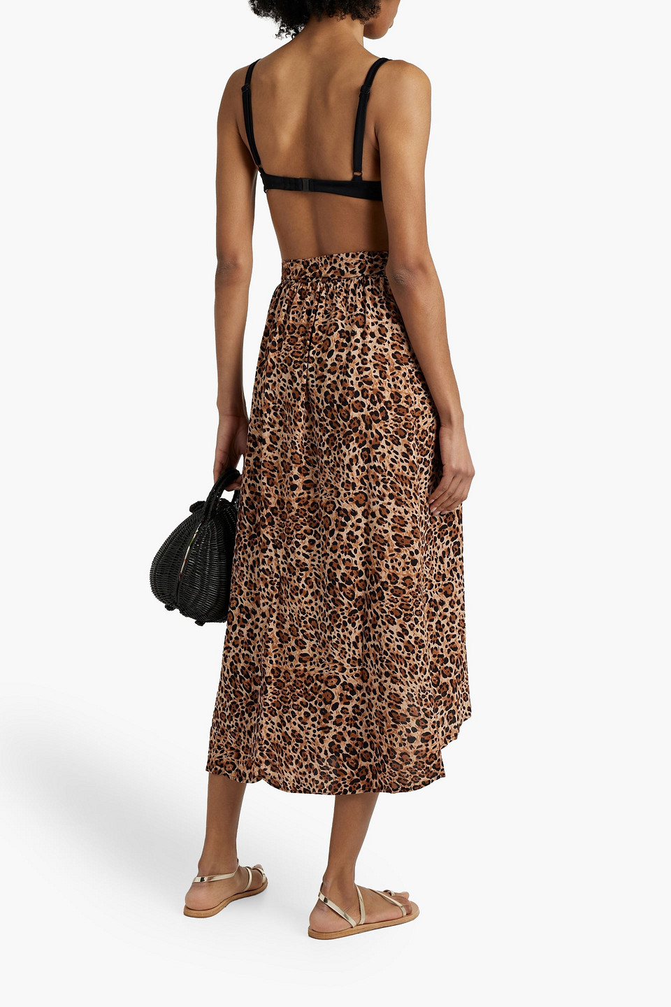 MELISSA ODABASH DEVLIN GATHERED LEOPARD-PRINT VOILE MIDI WRAP SKIRT 3074457345635735251