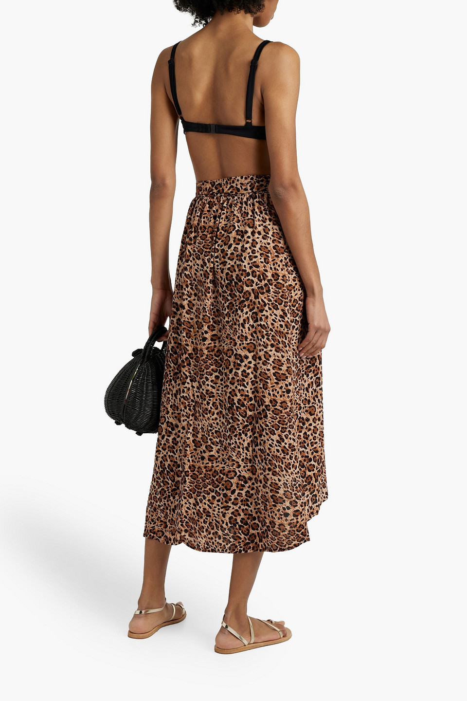 Shop Melissa Odabash Devlin Gathered Leopard-print Voile Midi Wrap Skirt In Animal Print