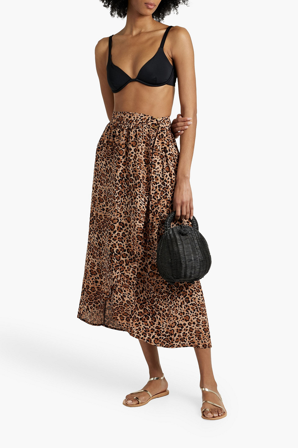 Shop Melissa Odabash Devlin Gathered Leopard-print Voile Midi Wrap Skirt In Animal Print