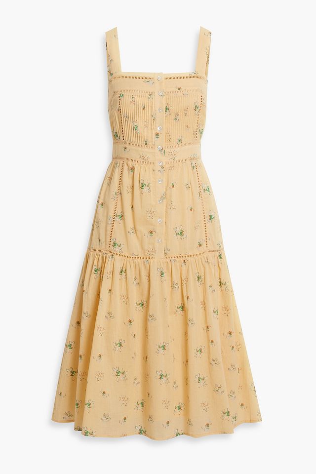 Charmesse pintucked floral-print cotton-gauze midi dress