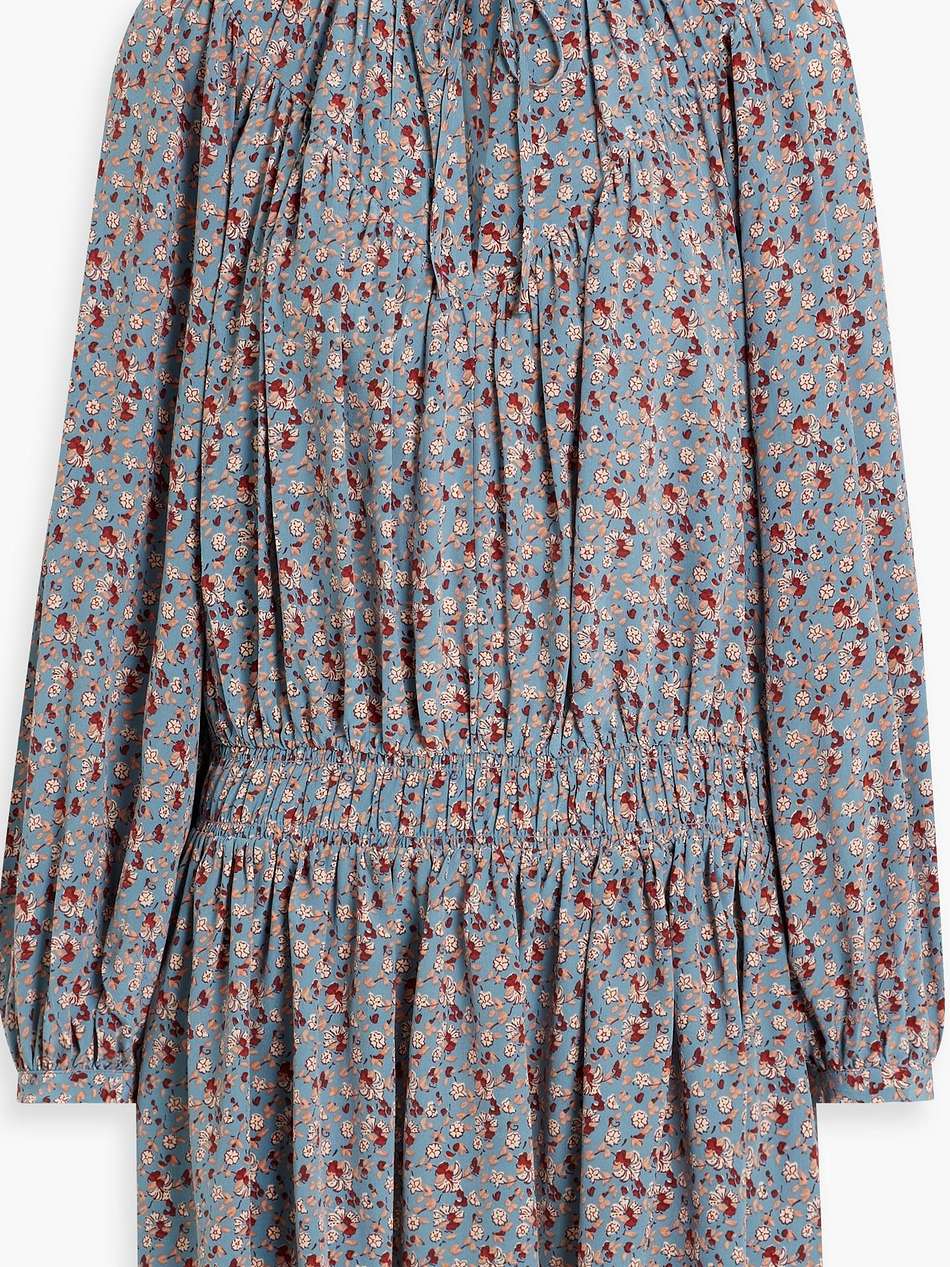 essex shirred floral-print silk crepe de chine mini dress