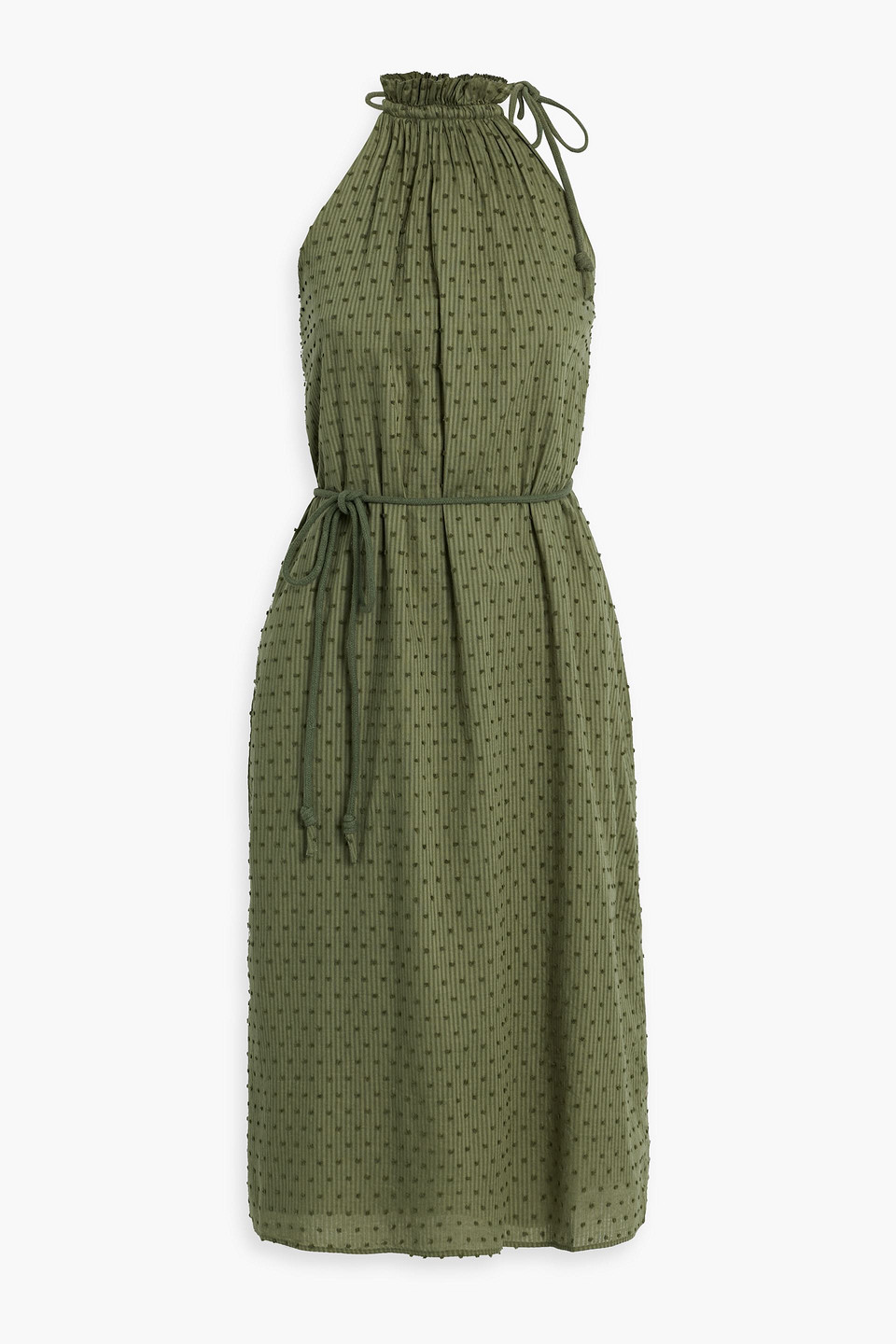 Joie Nashua Gathered Swiss-dot Cotton Dress In Leaf Green