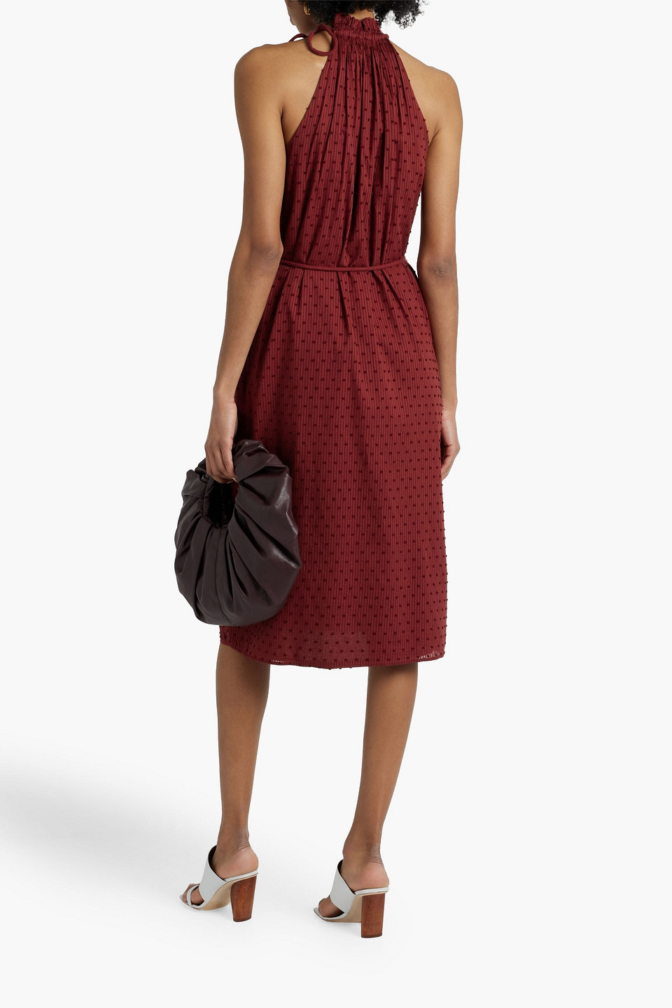 Shop Joie Striped Fil Coupé Cotton-jacquard Dress In Brick