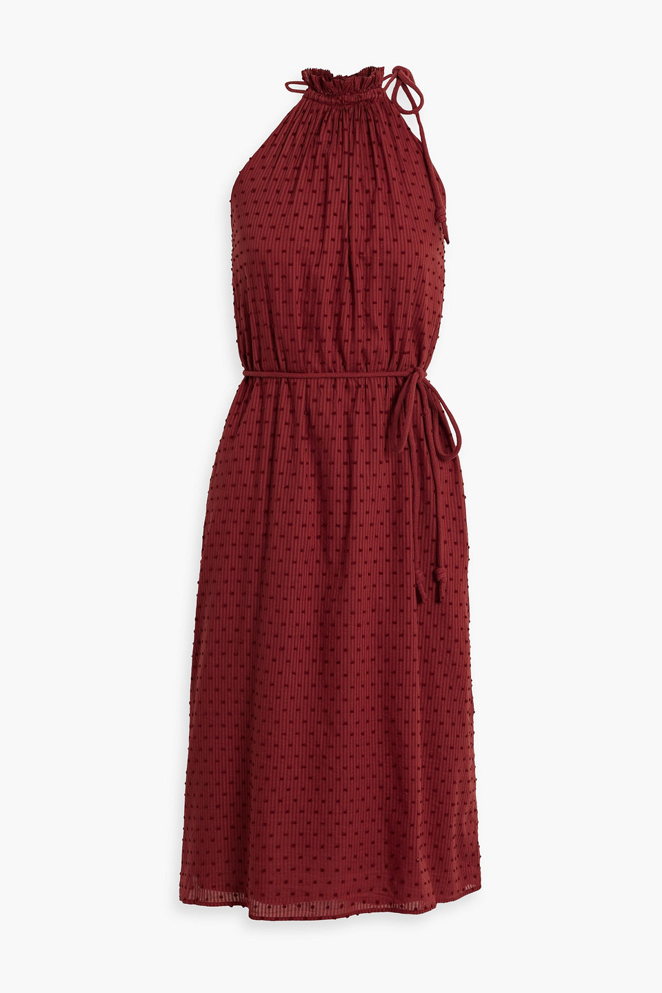 Joie Nashua Gathered Swiss-dot Cotton Dress In Brick