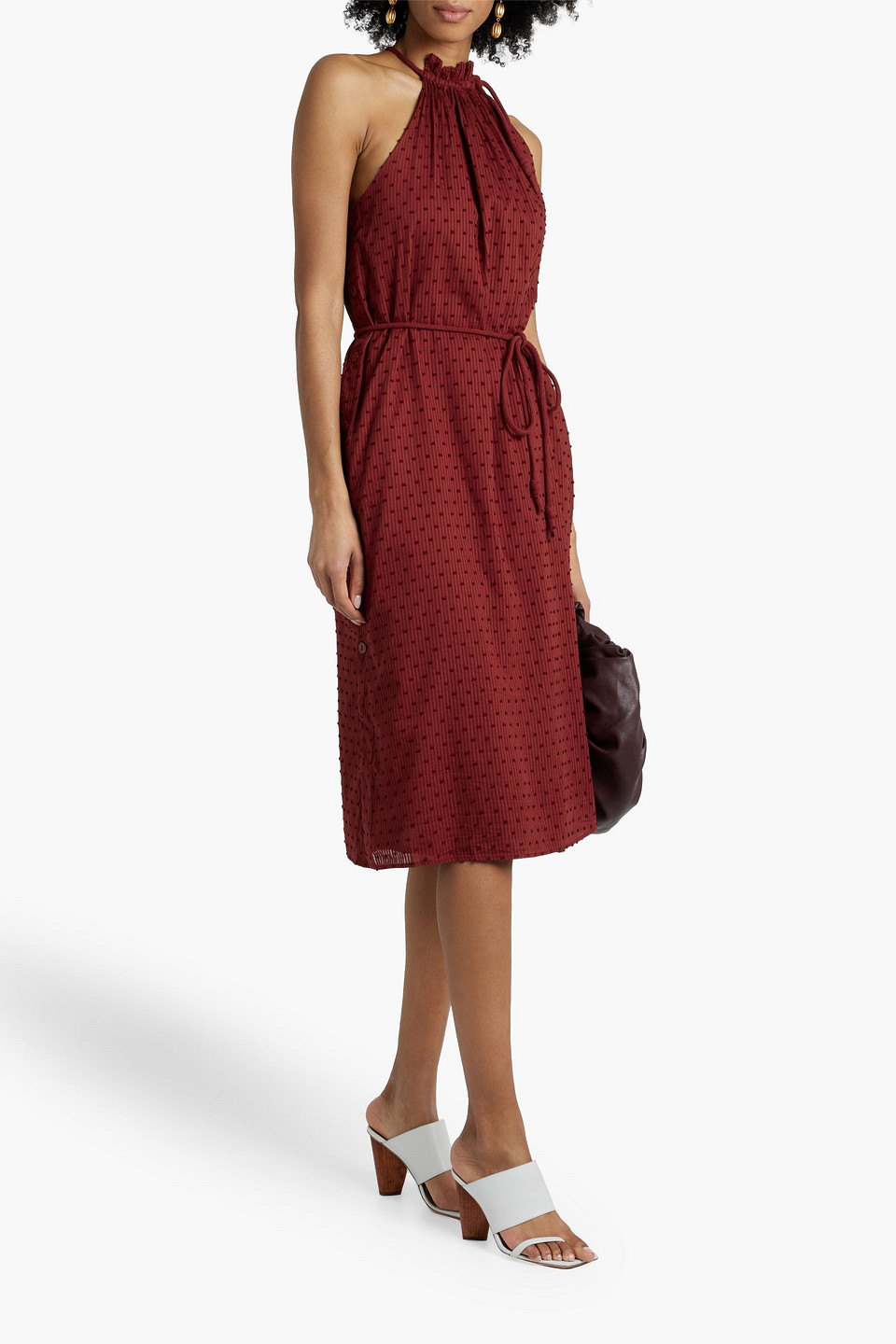 Shop Joie Striped Fil Coupé Cotton-jacquard Dress In Brick