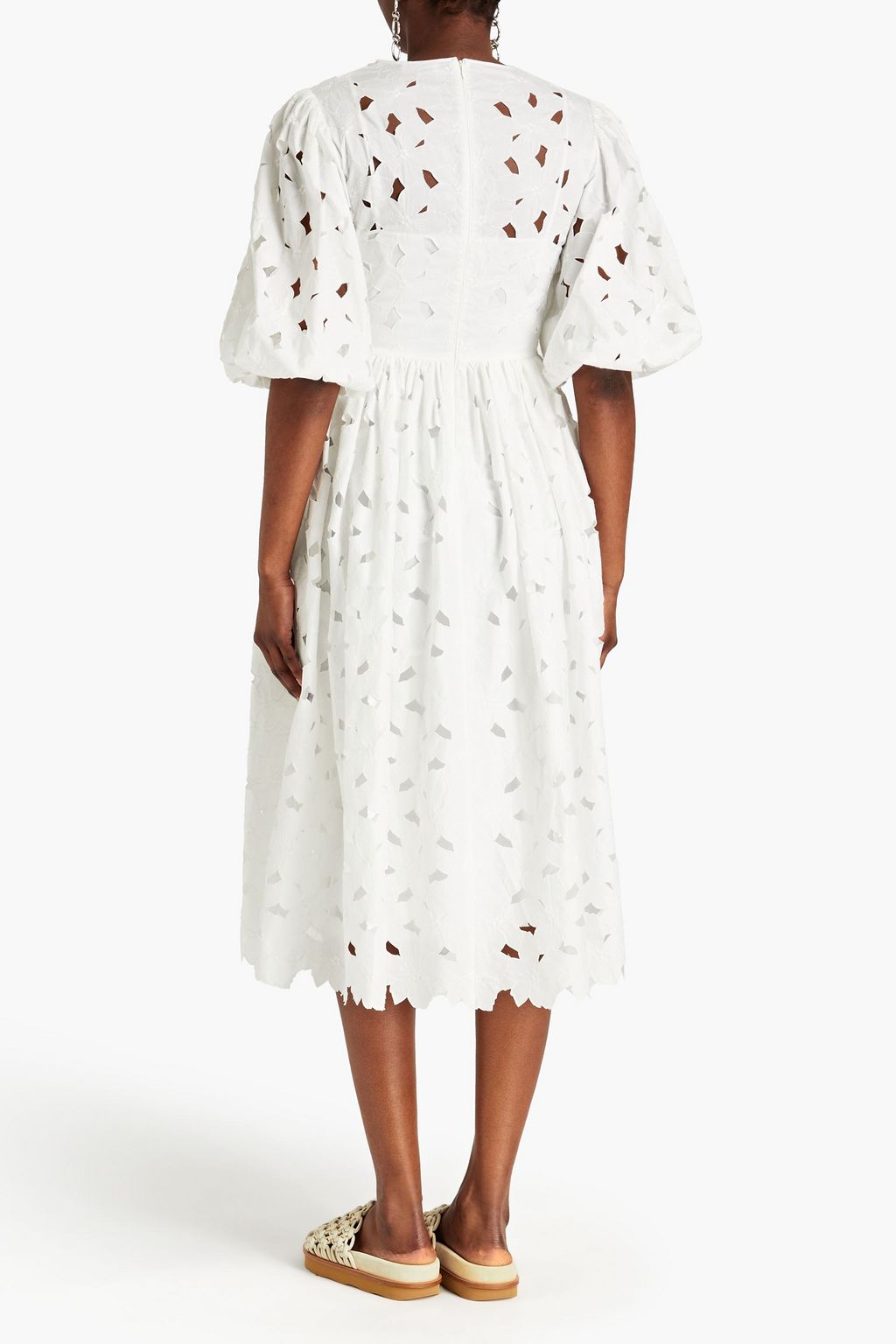 REDVALENTINO Gathered broderie anglaise cotton-blend midi dress