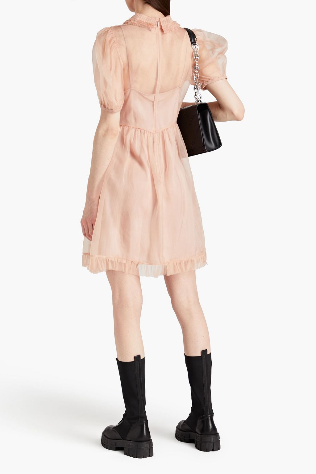 REDVALENTINO 러플 디테일 실크 오간자 미니 드레스