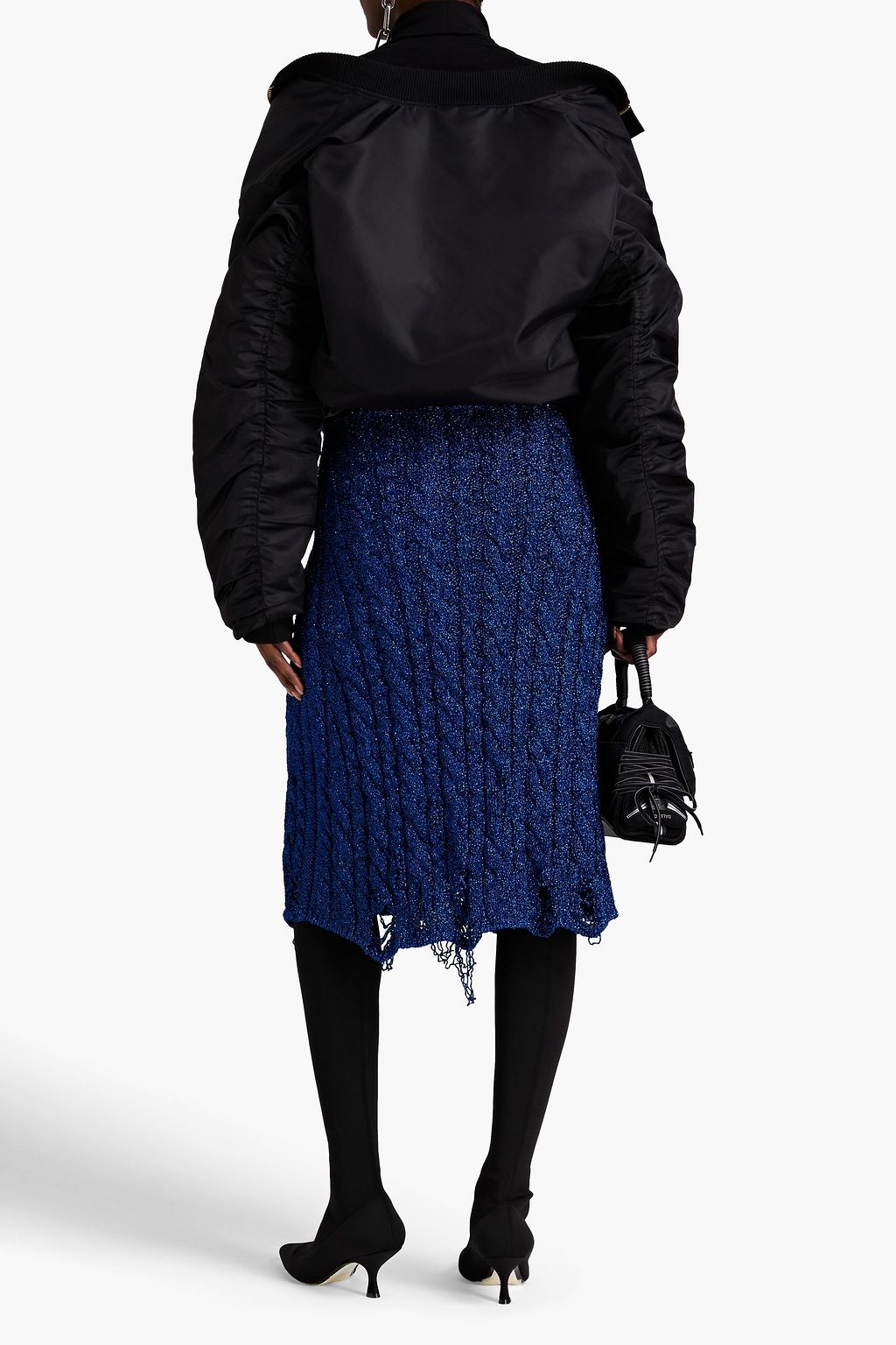 BALENCIAGA ケーブルニット ミディスカート ダメージ加工 メタリック