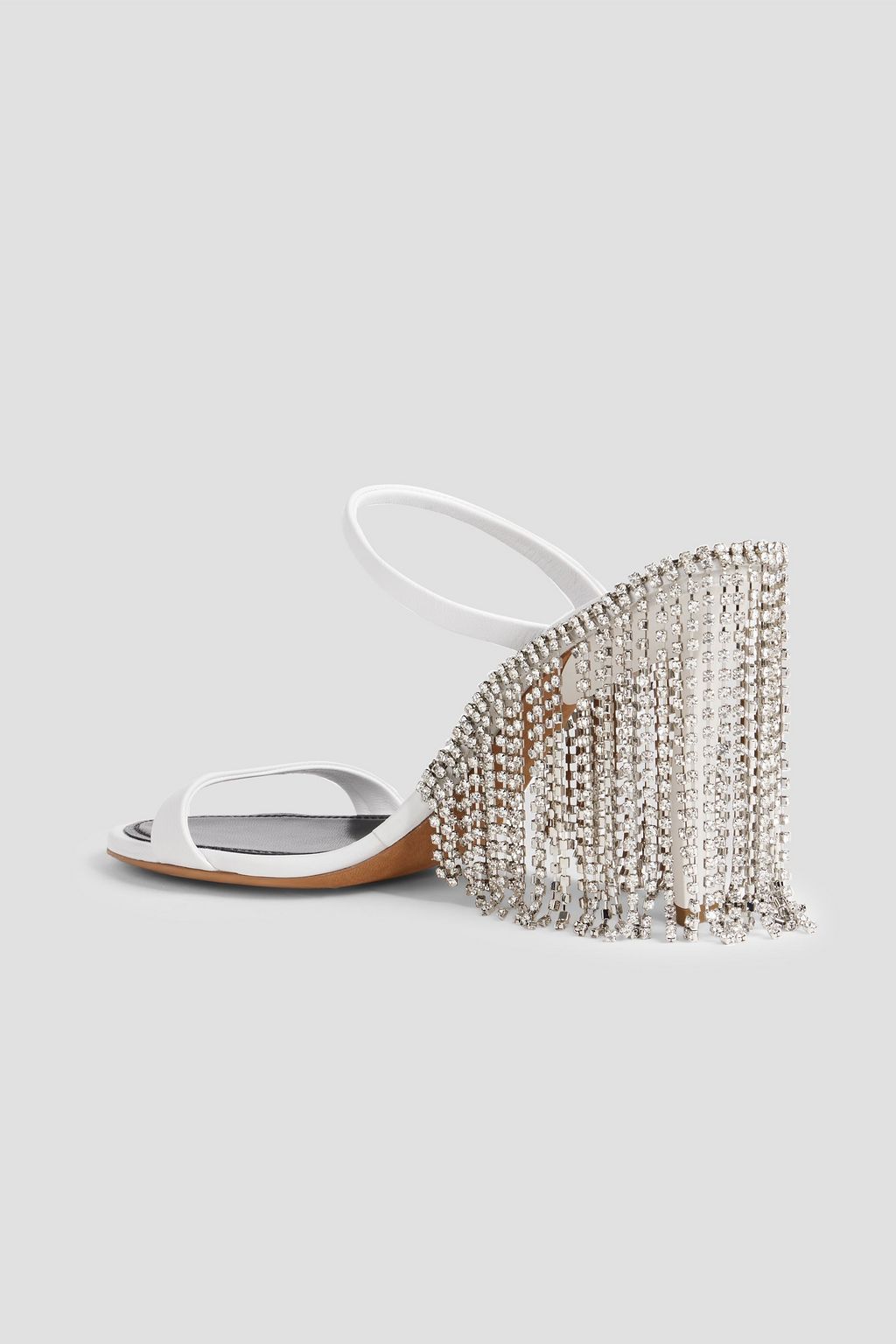 AREA Crystal Chandelier fringed faux leather mules