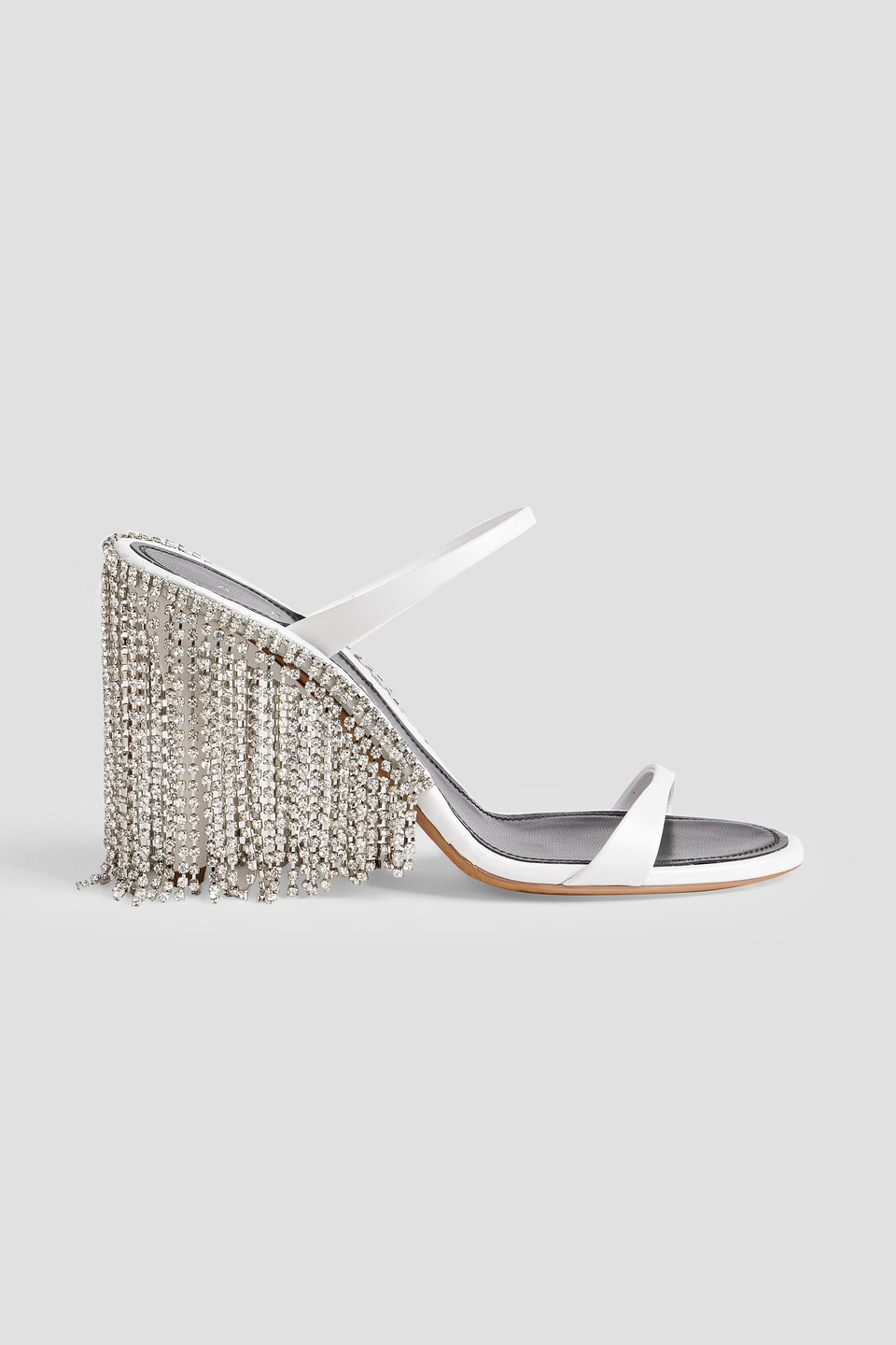 Area Crystal Chandelier Fringed Faux Leather Sandals In White