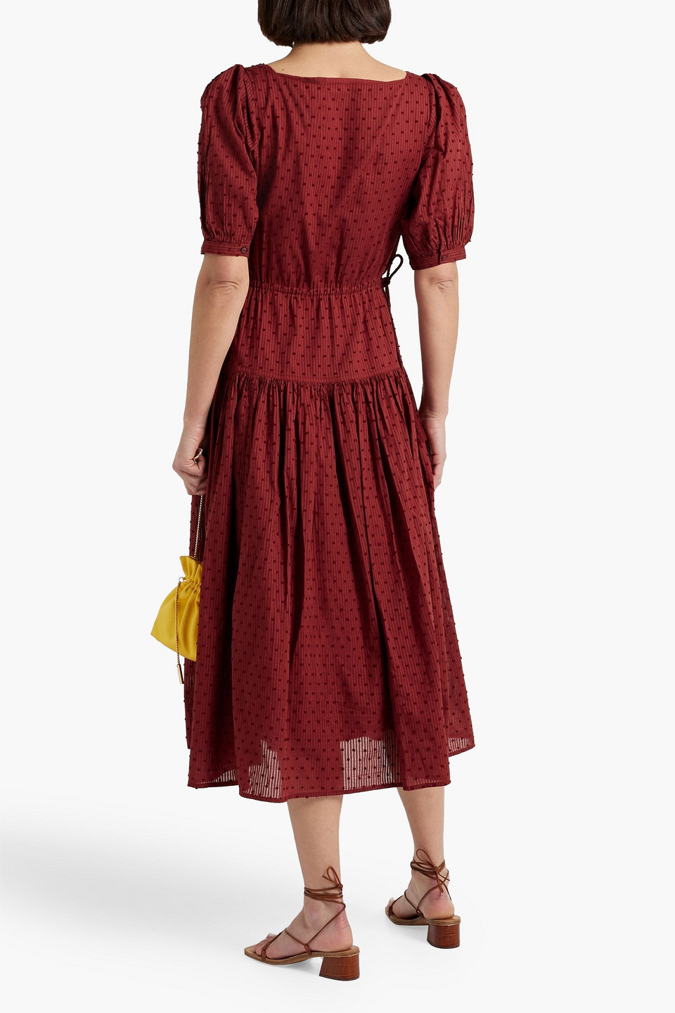 Shop Joie Nashua Striped Fil Coupé Cotton-jacquard Midi Dress In Brick