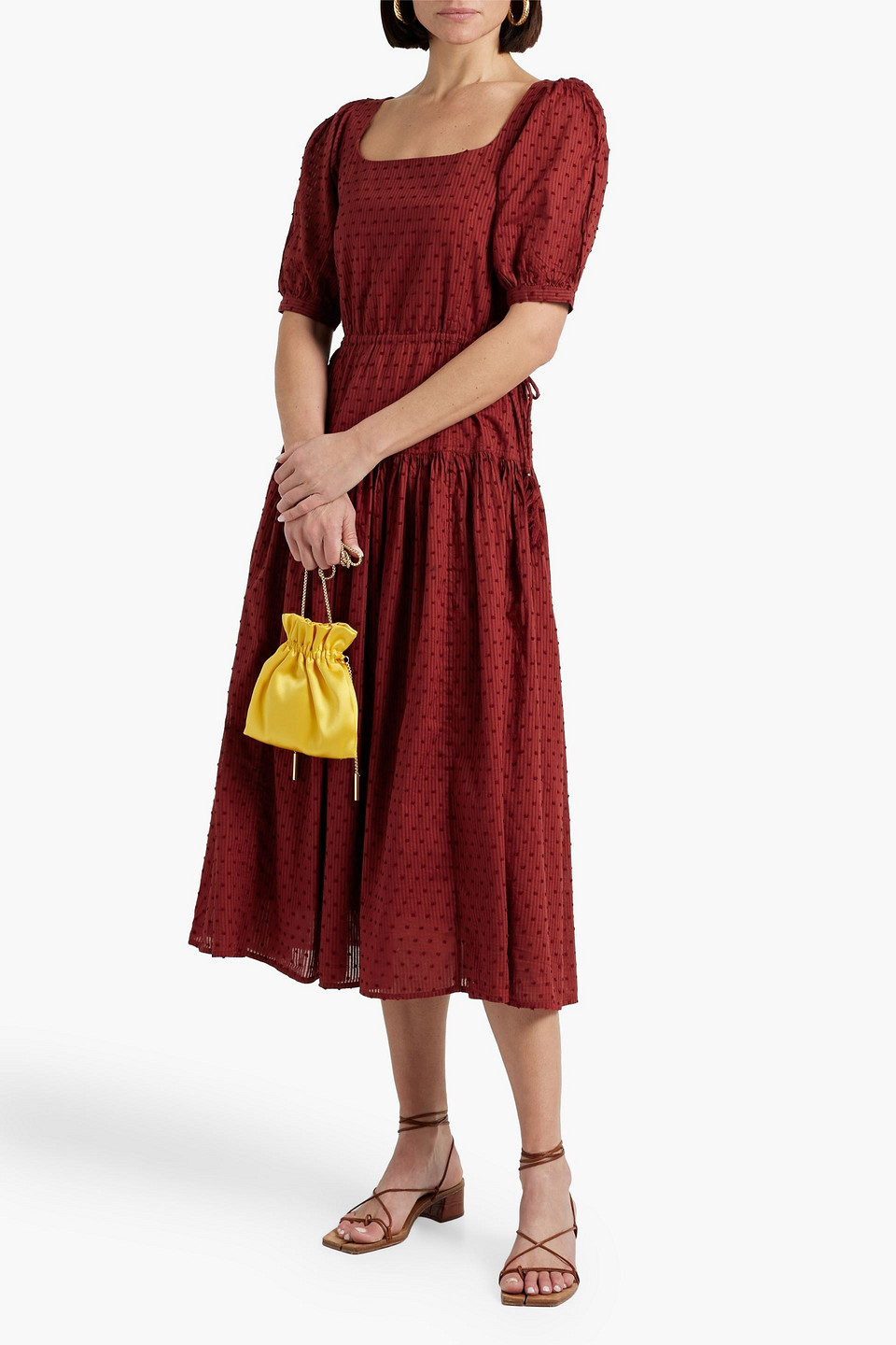 Shop Joie Nashua Striped Fil Coupé Cotton-jacquard Midi Dress In Brick