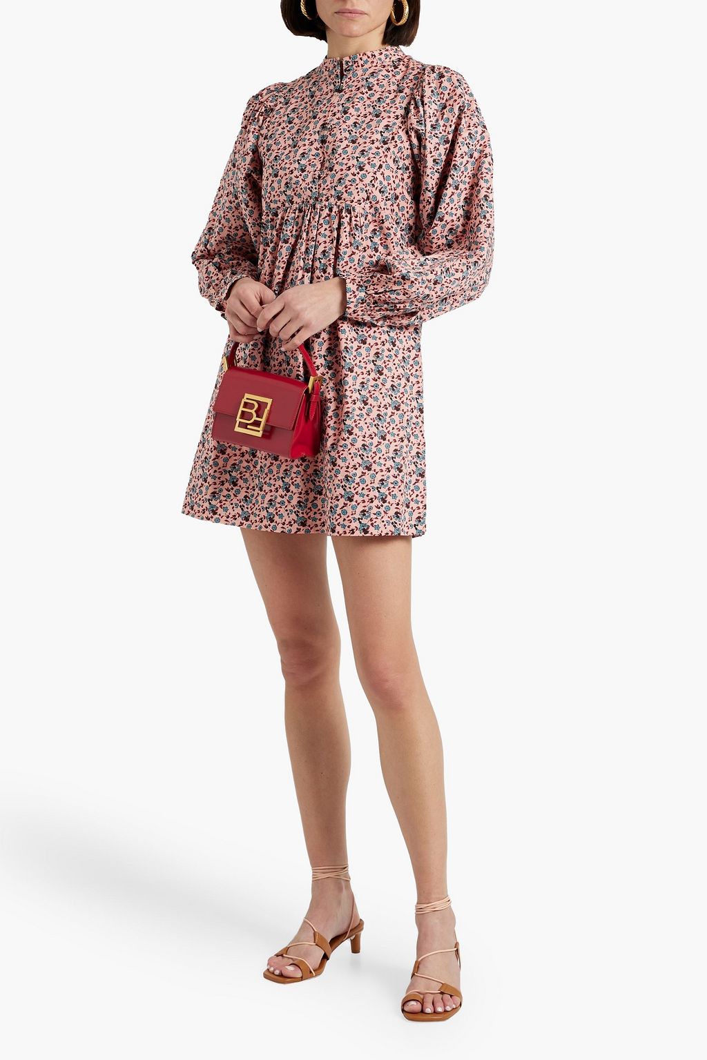 JOIE Gathered floral-print cotton mini dress