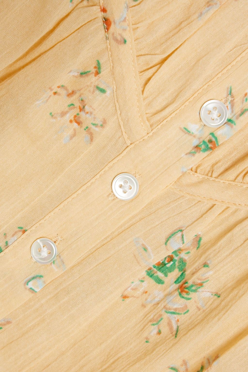 JOIE Shirred gathered floral-print cotton blouse