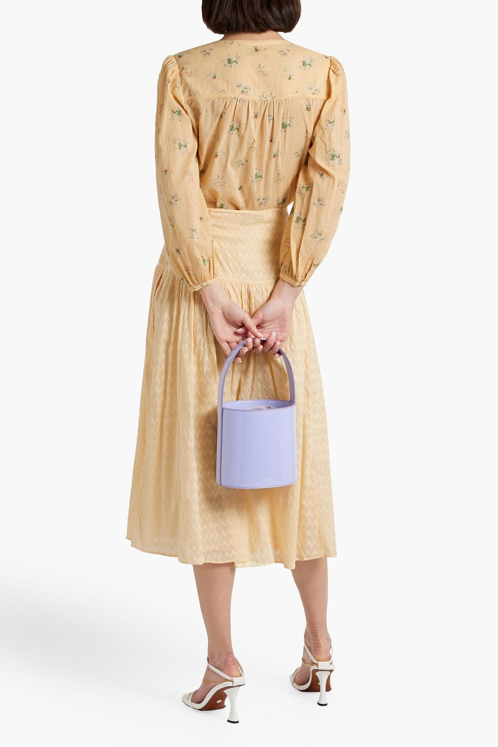 JOIE Shirred gathered floral-print cotton blouse