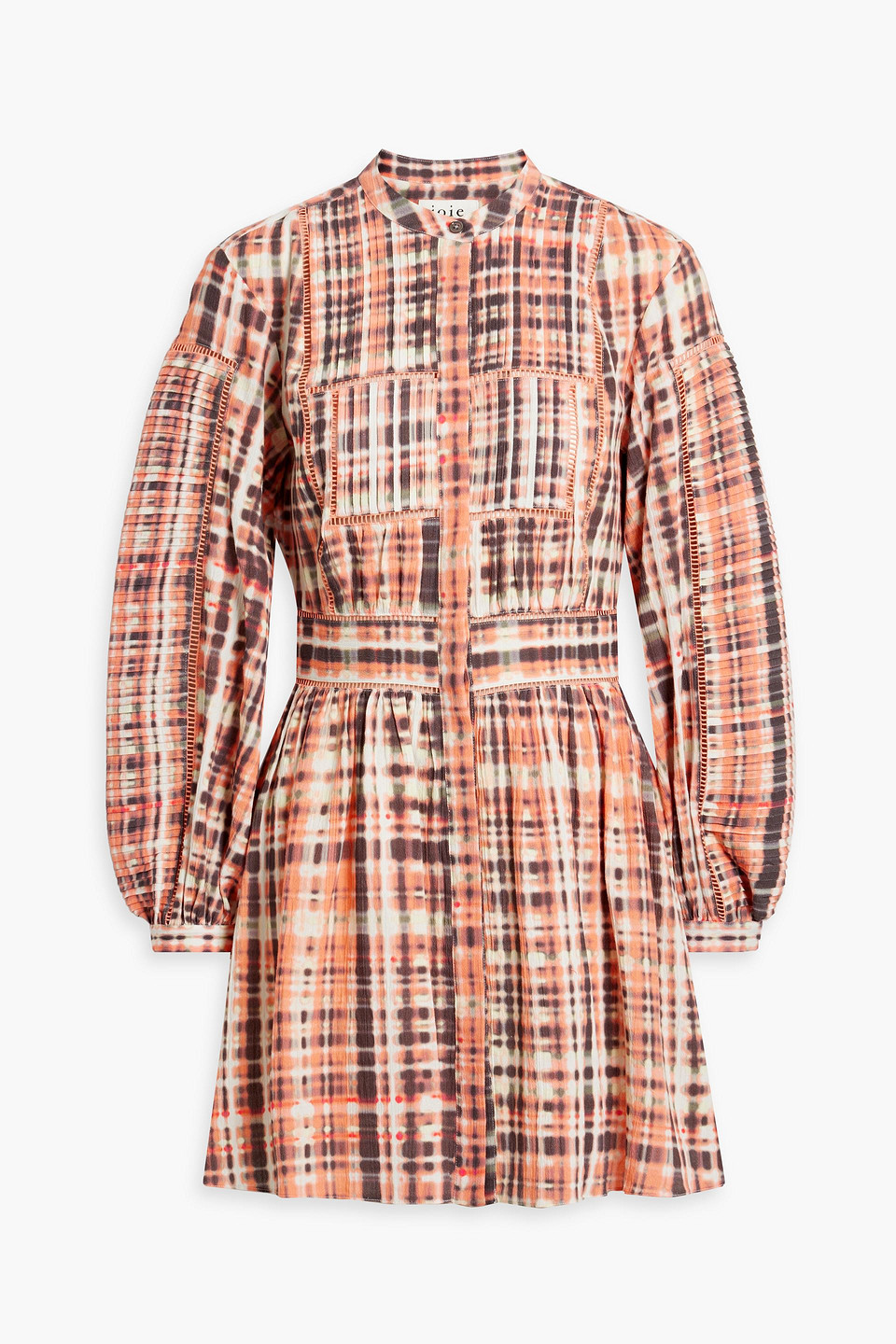 Joie Charmese Pintucked Cotton-gauze Mini Shirt Dress In Peach