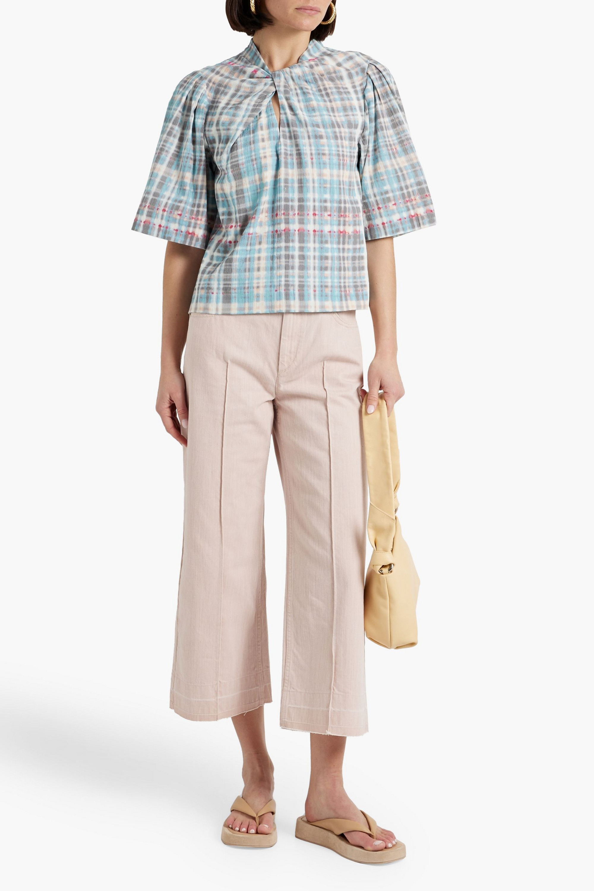 Joie Lyell twist-front printed cotton top