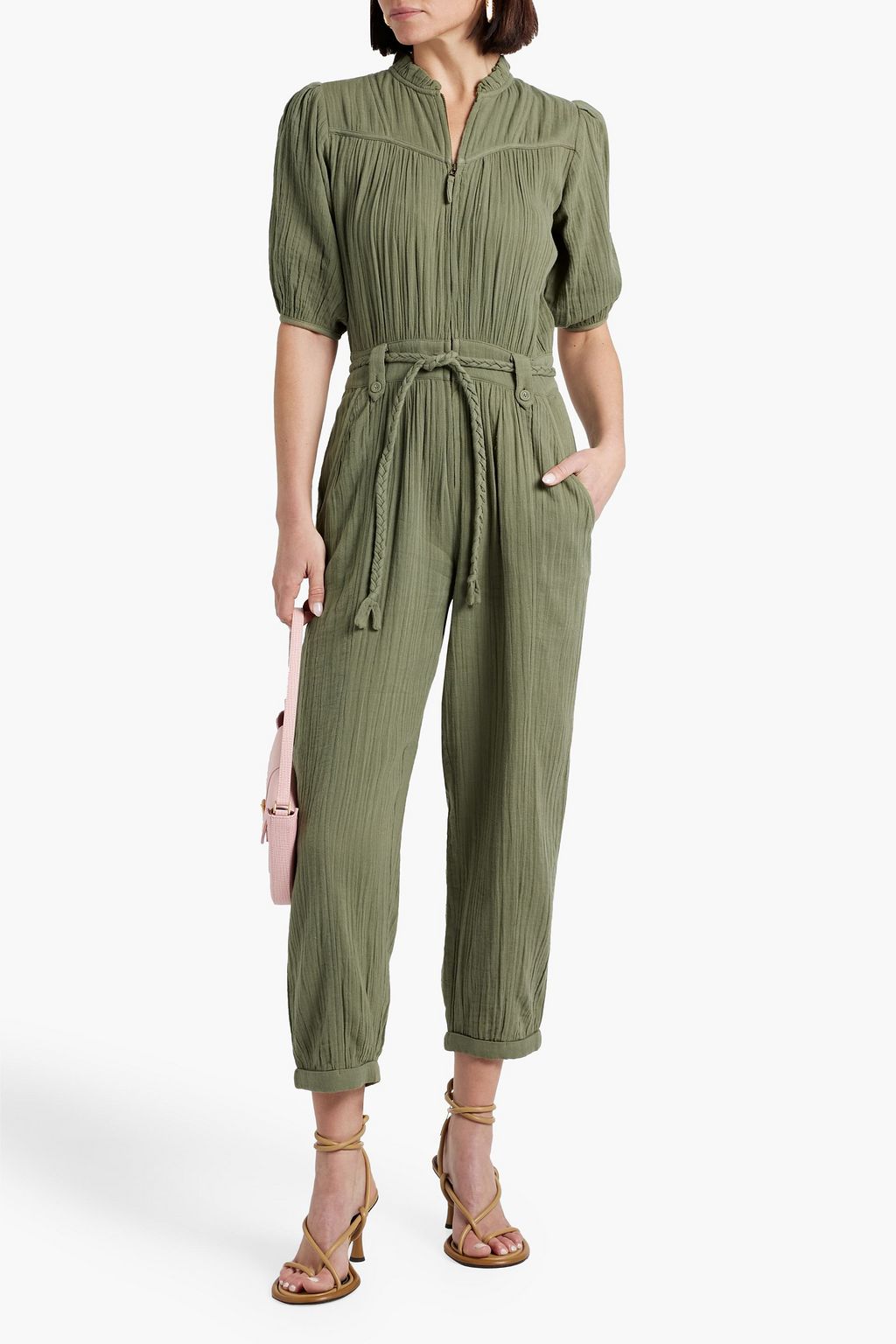 JOIE Loomis cropped gathered cottongauze jumpsuit THE