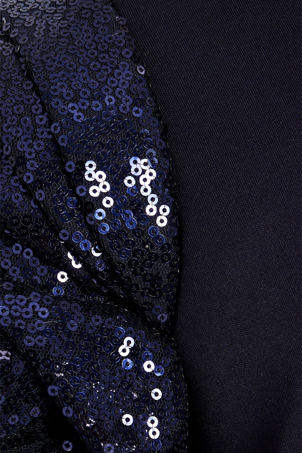 Badgley Mischka Sequin-embellished Tulle-paneled Woven Mini Dress In Navy
