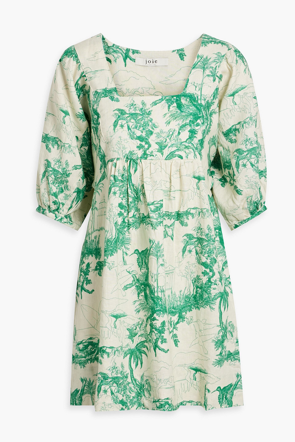 Joie Jade gathered printed linen mini dress
