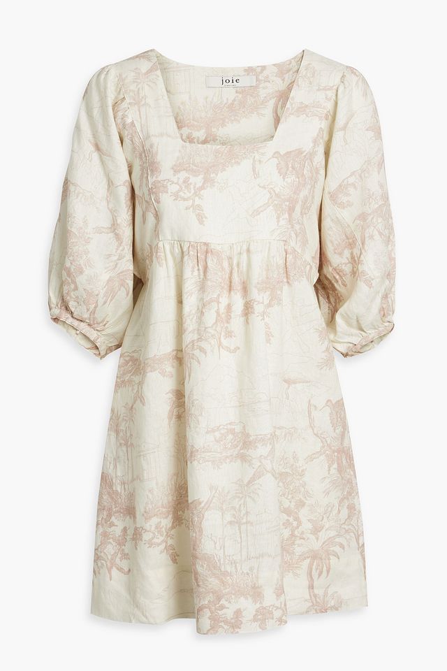 Jade gathered printed linen mini dress
