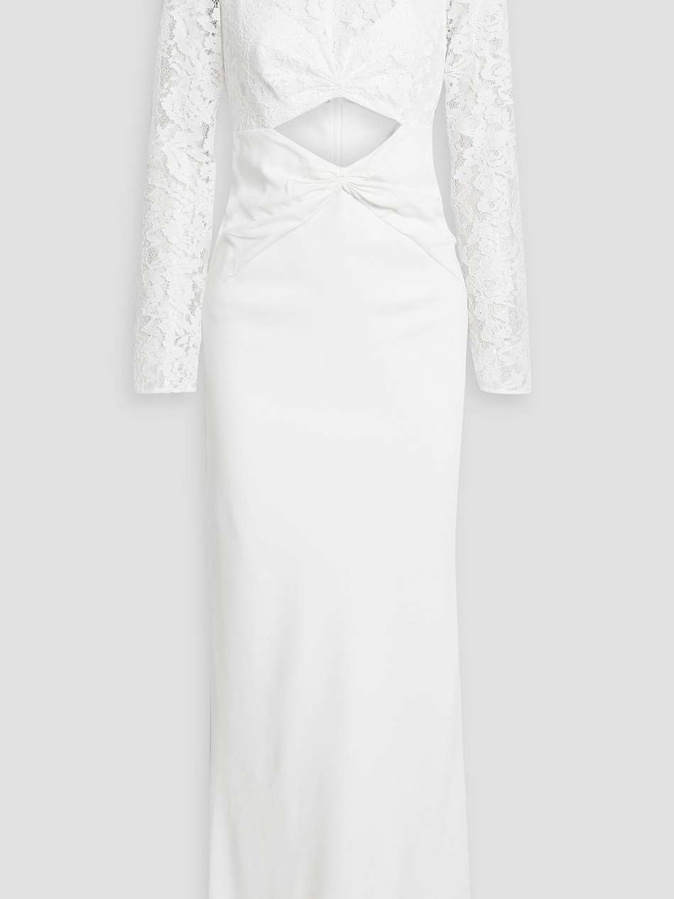 cutout corded lace-paneled crepe maxi dress