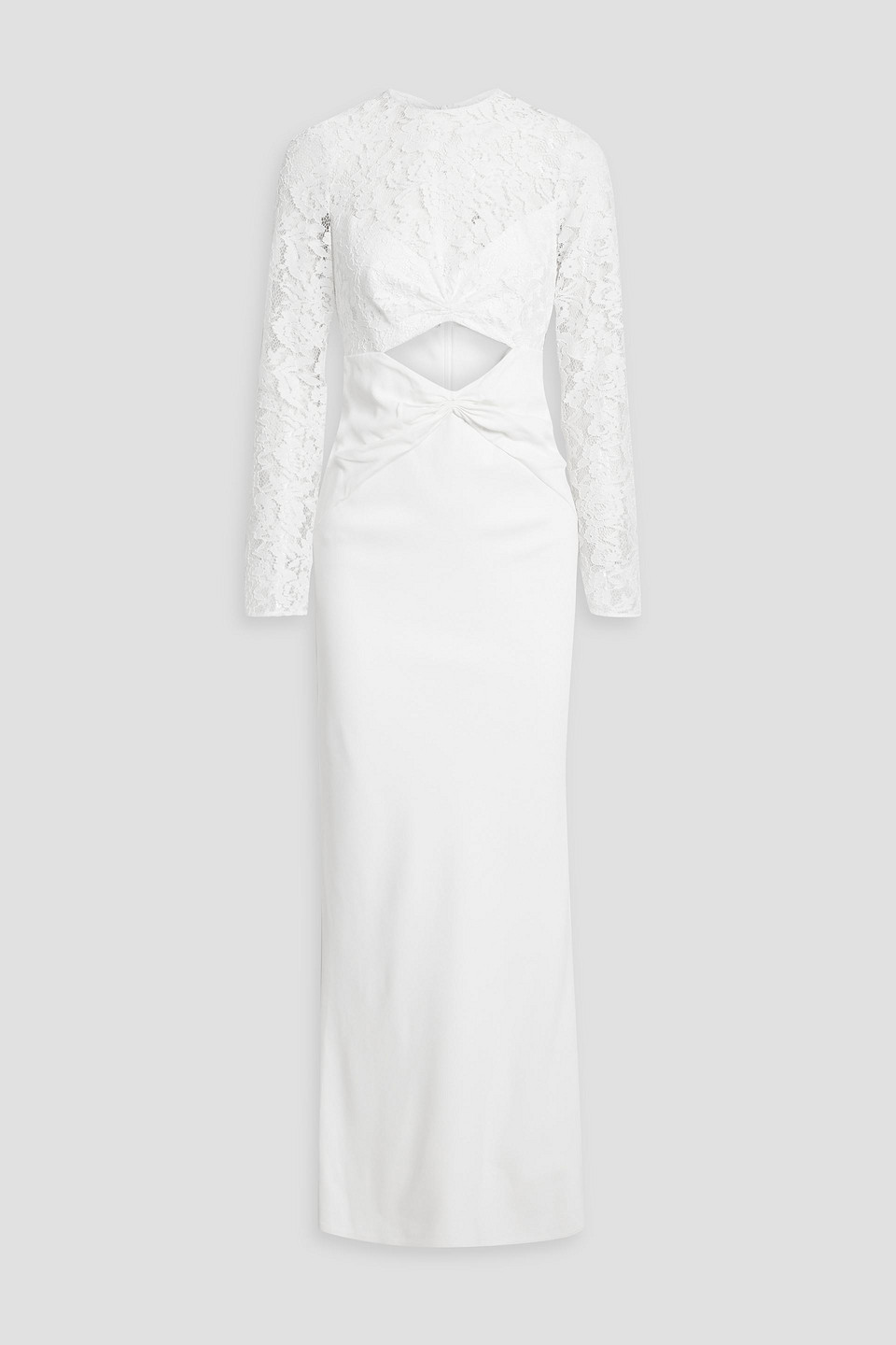 Rasario Cutout Corded Lace-paneled Crepe Maxi Dress In White