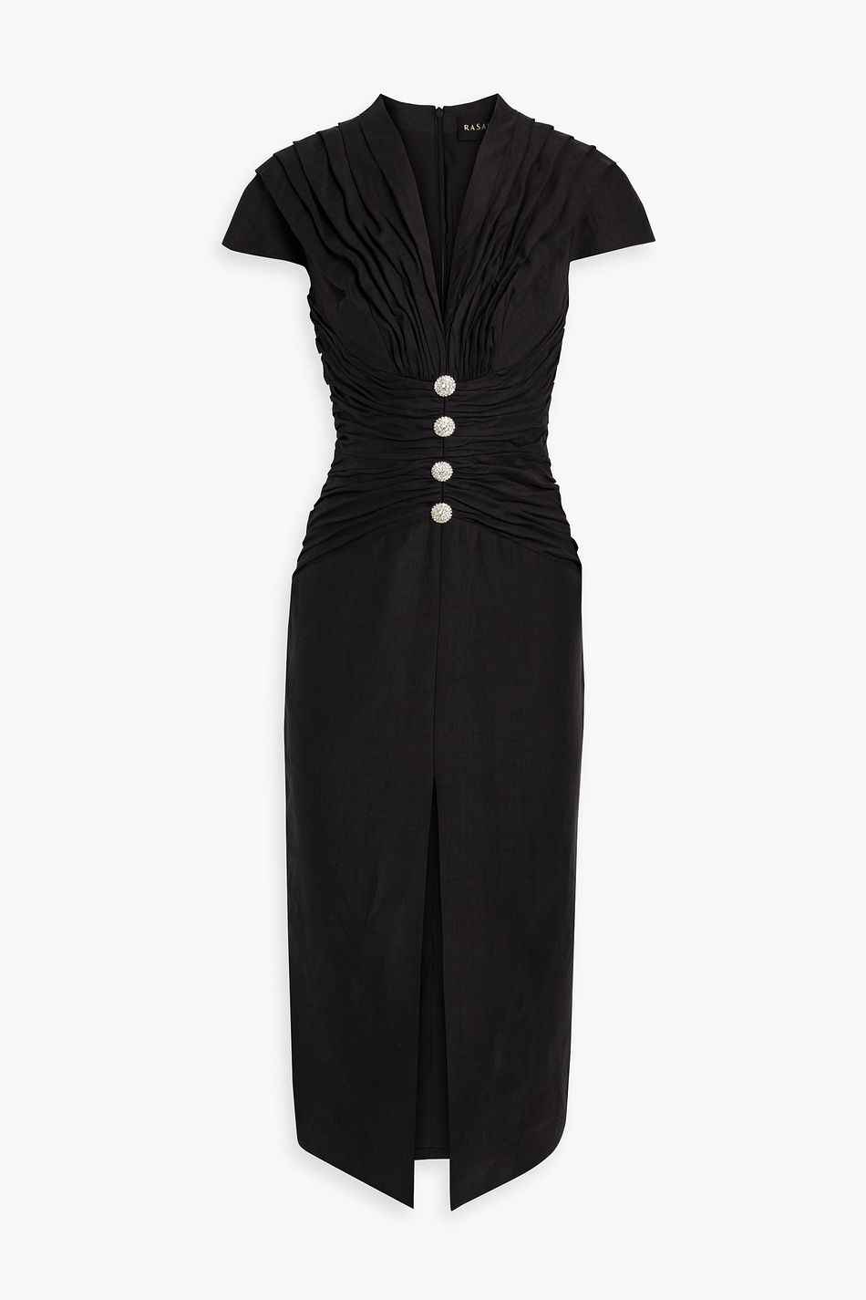 RASARIO Pleated buttonembellished linenblend midi dress THE