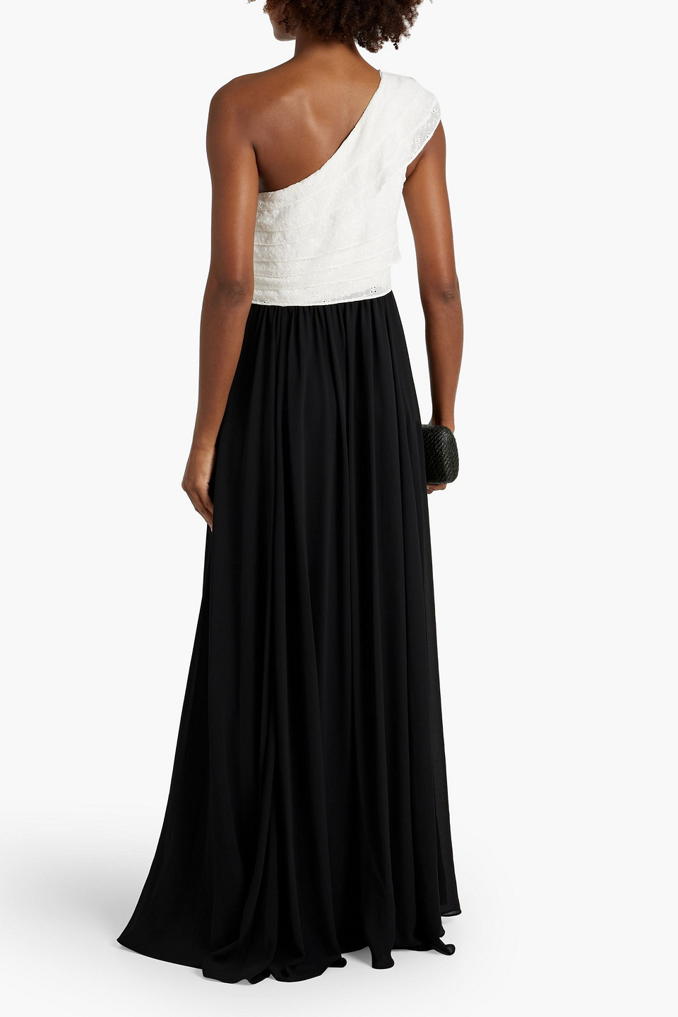 Shop Mikael Aghal One-shoulder Ruffled Broderie Anglaise And Chiffon Gown In Black