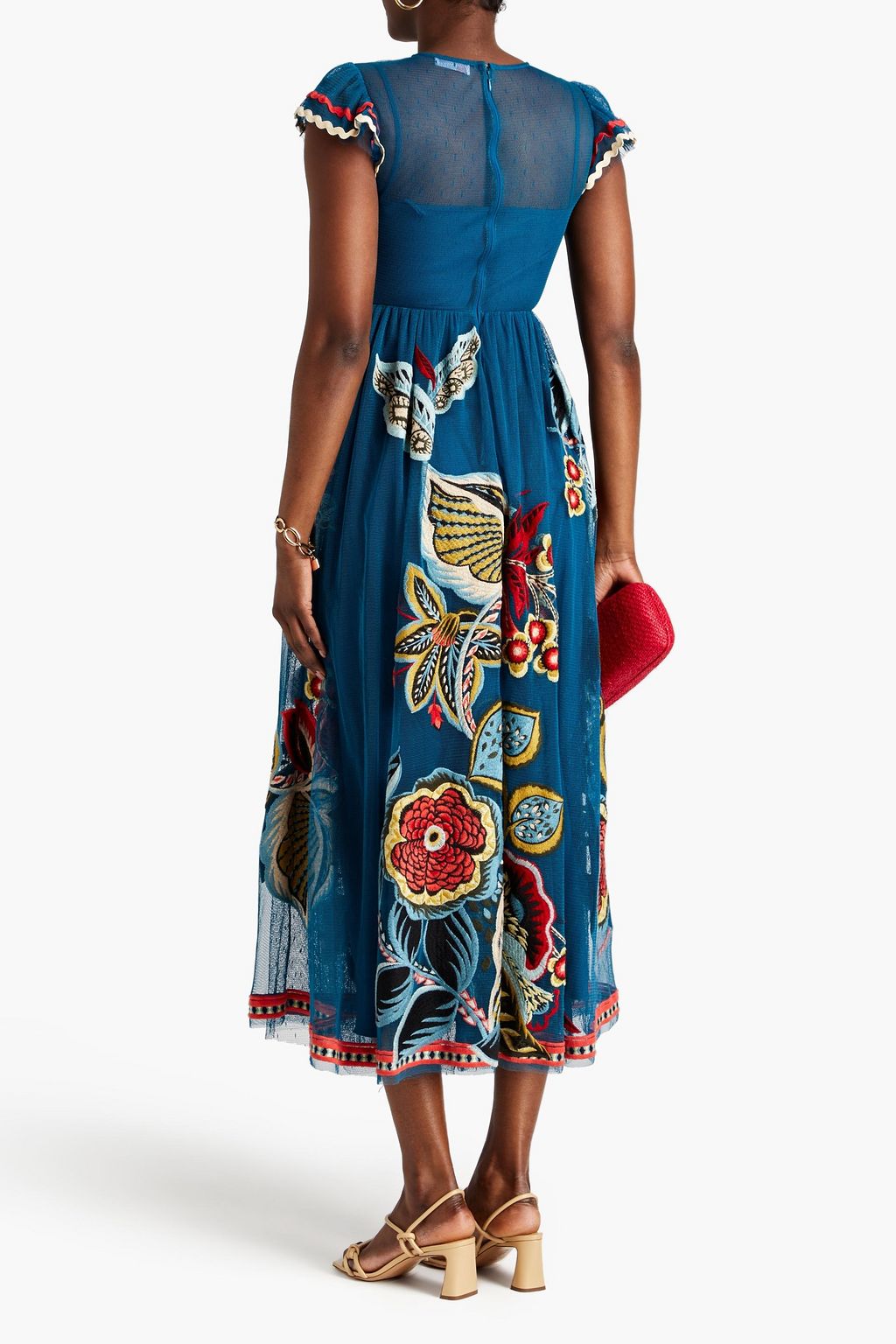 REDVALENTINO Embroidered tulle midi dress