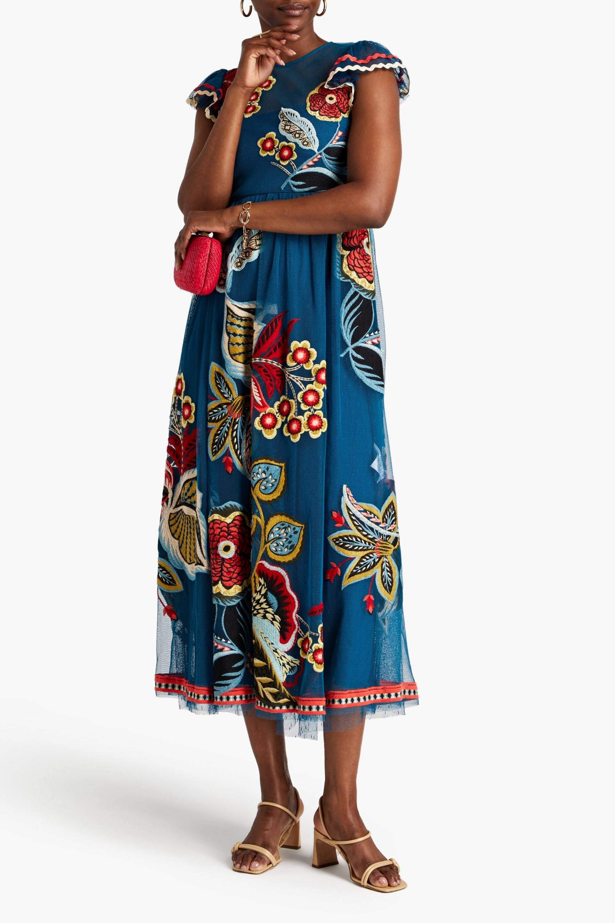 REDValentino Embroidered tulle midi dress