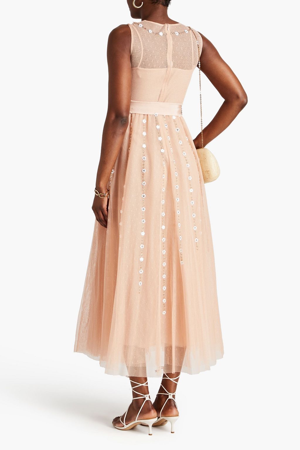 REDVALENTINO Embellished point d'esprit midi dress