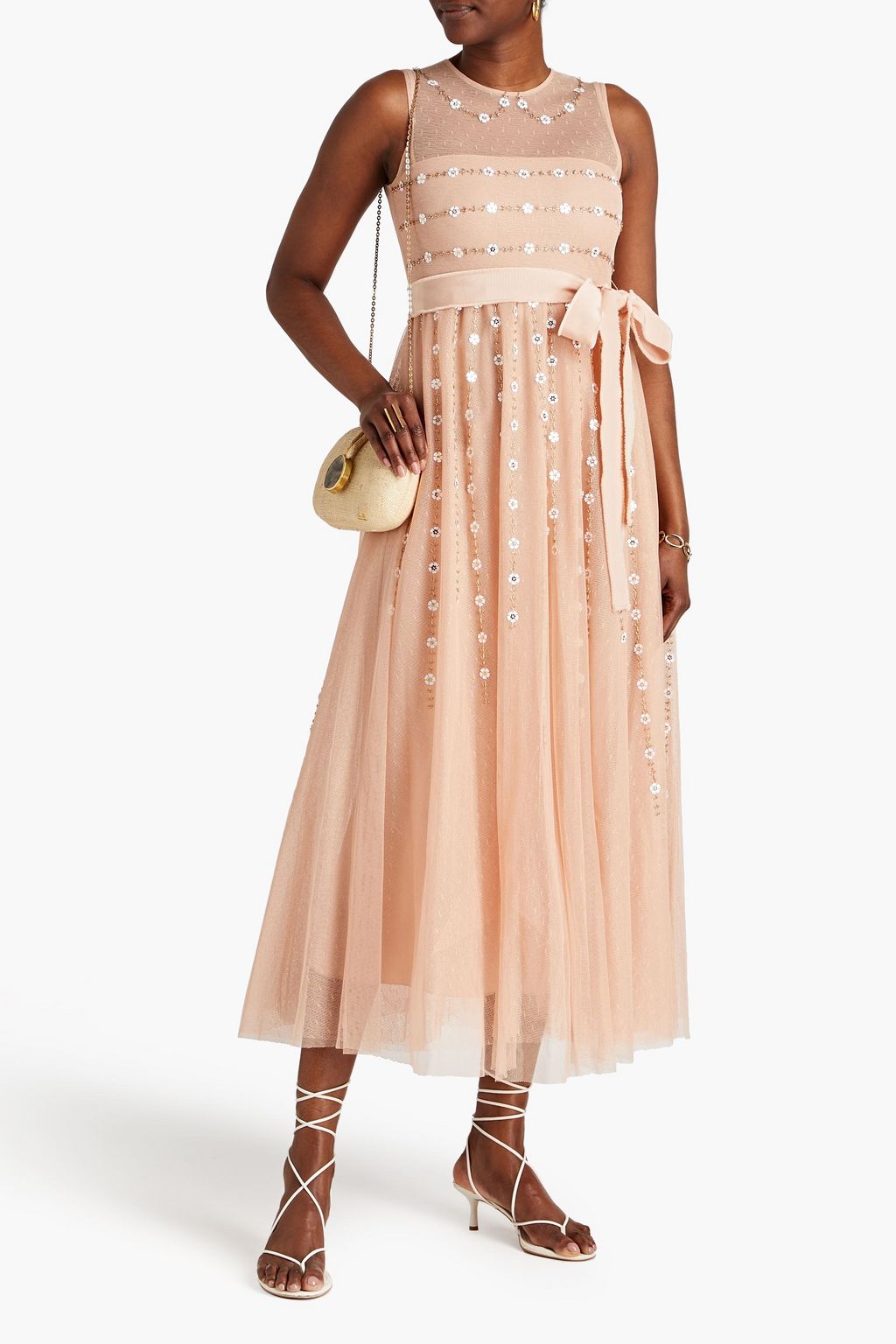 REDVALENTINO Embellished point d'esprit midi dress