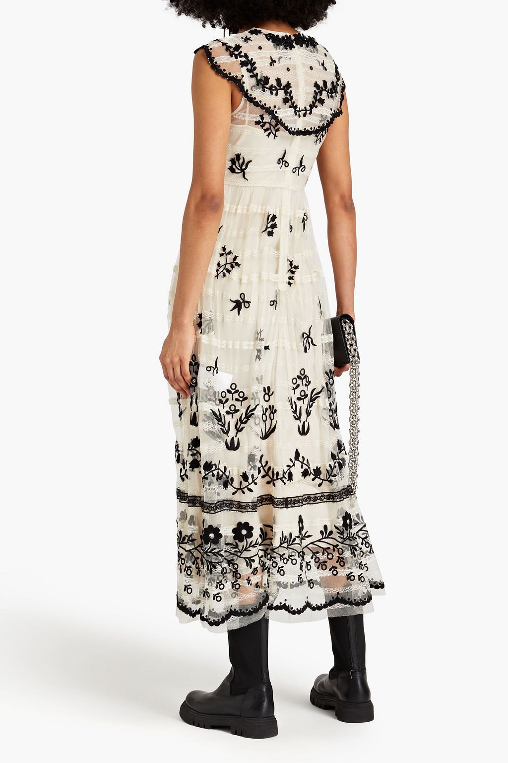 REDVALENTINO Gathered embroidered tulle midi dress